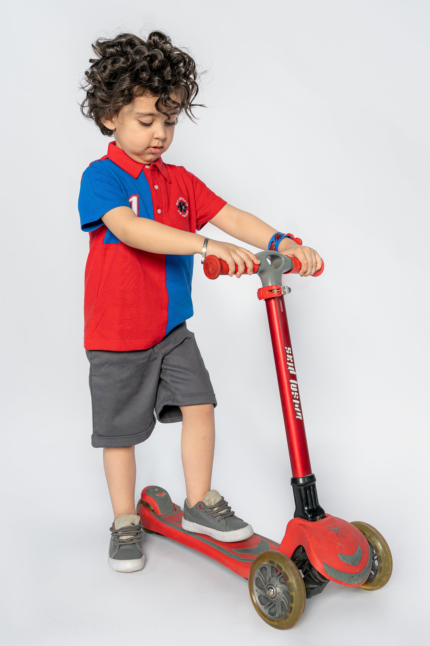 KID'S POLO RED AND BLUE FRONT EMBROIDERY