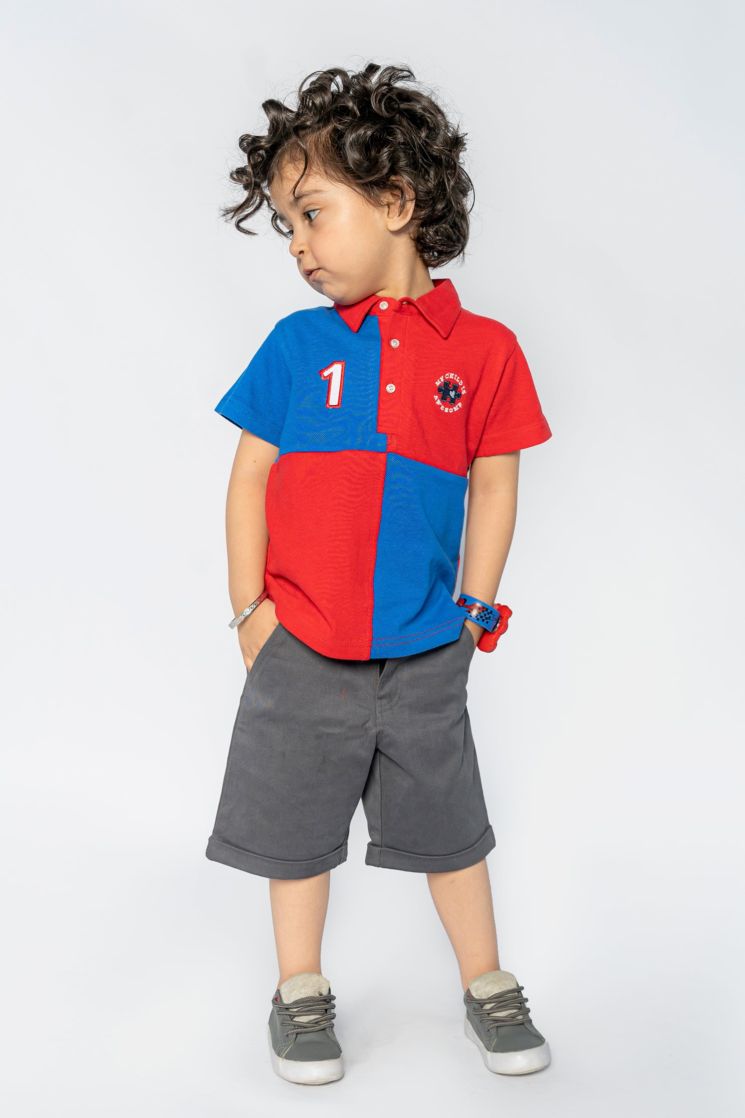 KID'S POLO RED AND BLUE FRONT EMBROIDERY