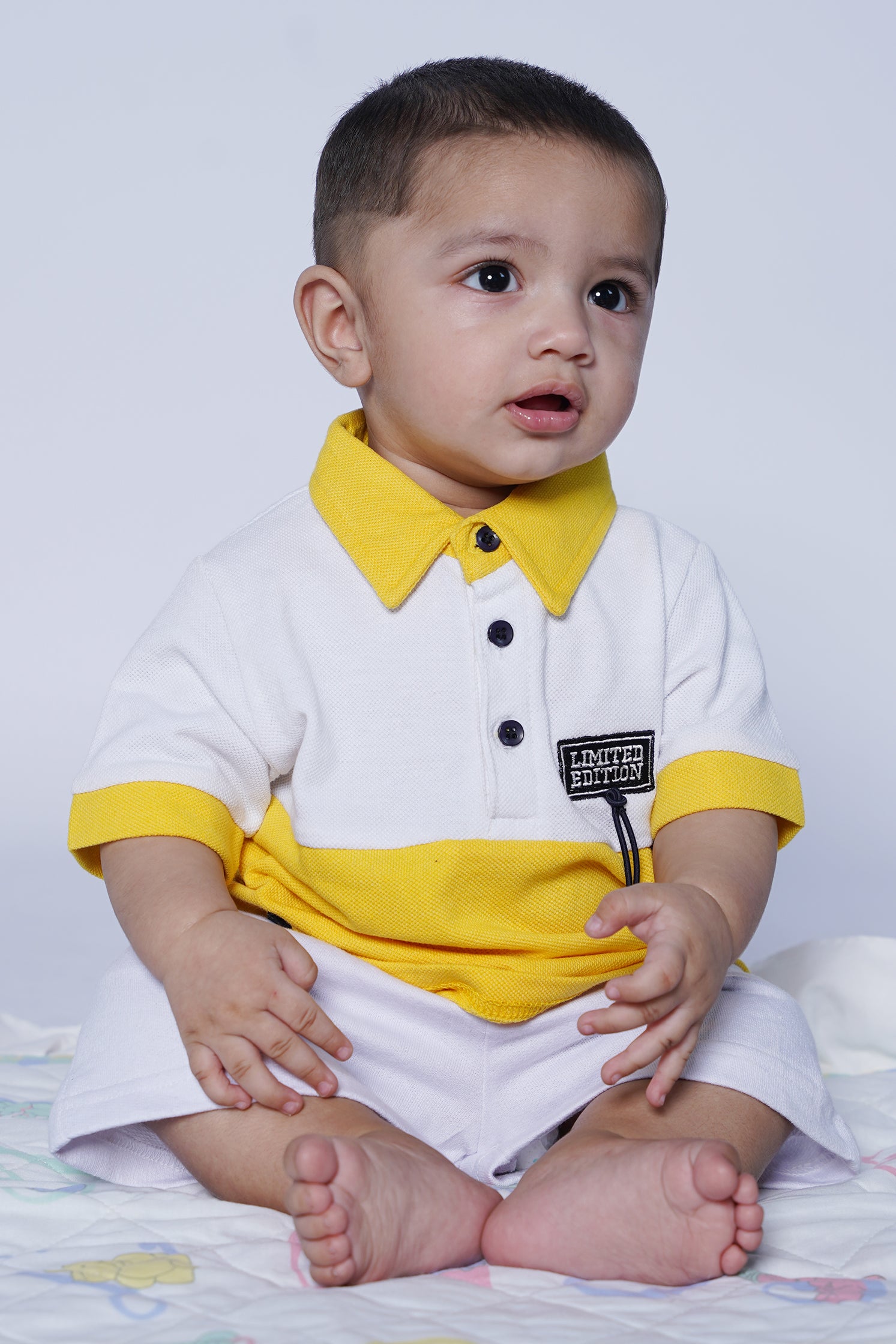 UNISEX BABY POLO WHITE AND YELLOW