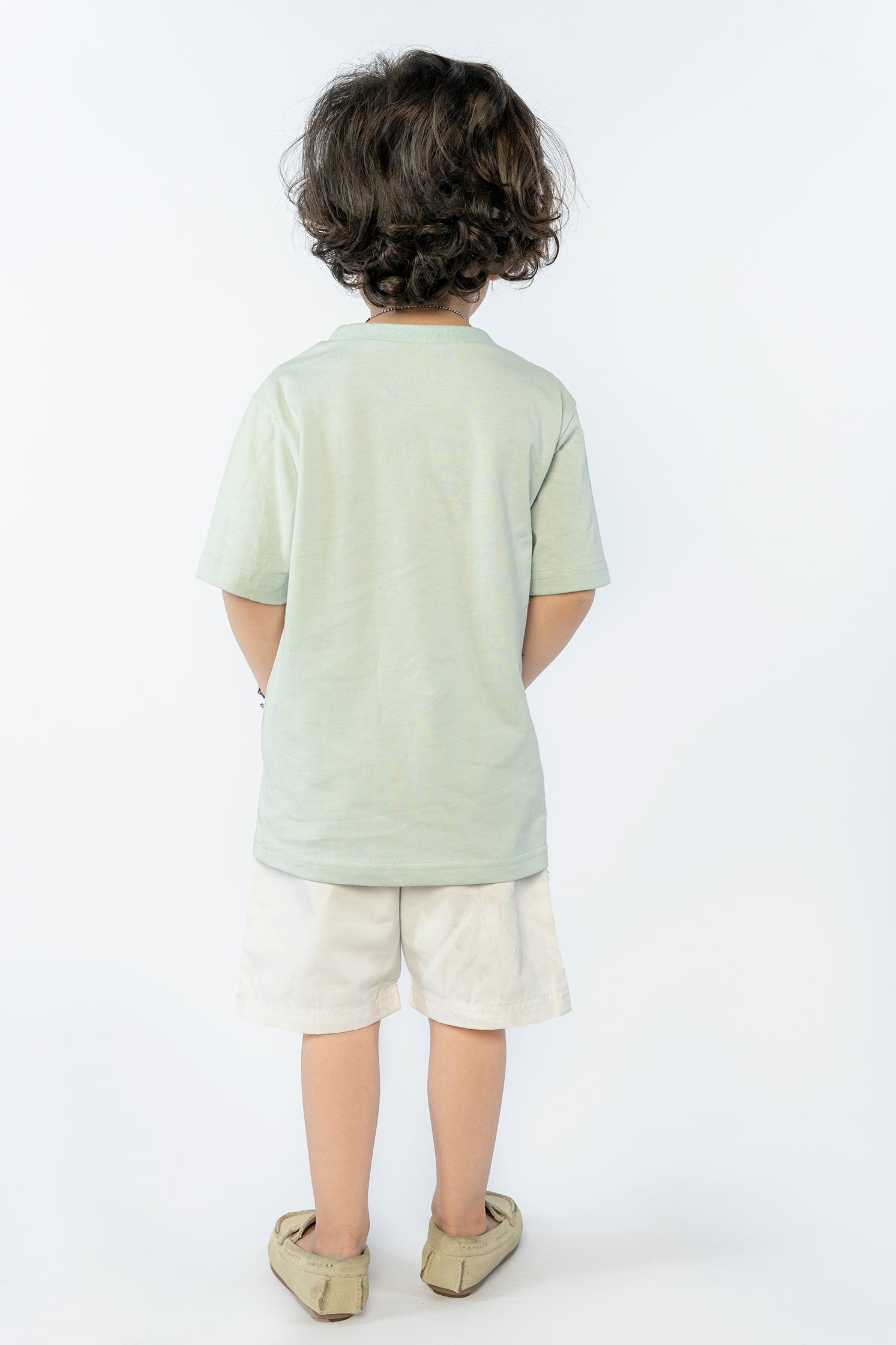 KID'S T-SHIRT BUTTER GREEN WITH FABRIC BOW & LION PRINTING