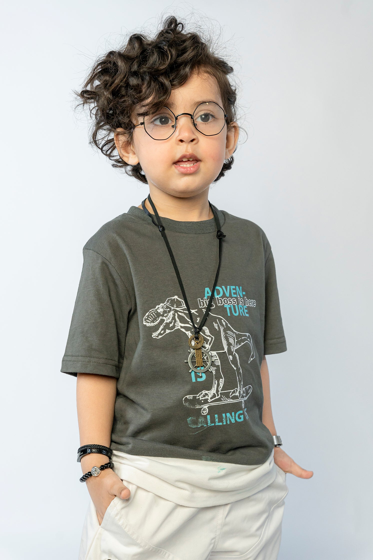 KID'S T-SHIRTS OLIVE GRAY WITH"ADVENTURE" PRINTING