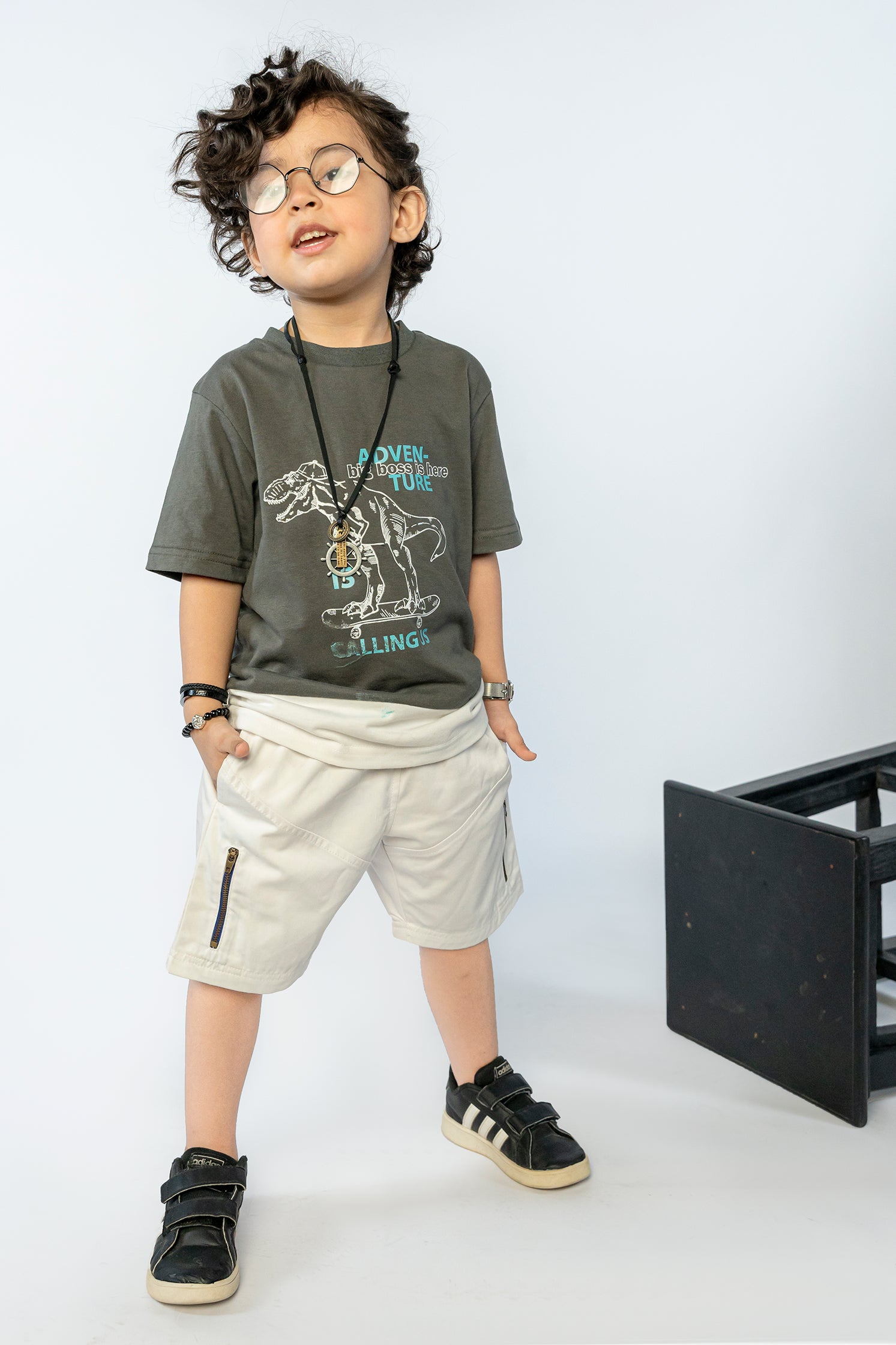 KID'S T-SHIRTS OLIVE GRAY WITH"ADVENTURE" PRINTING