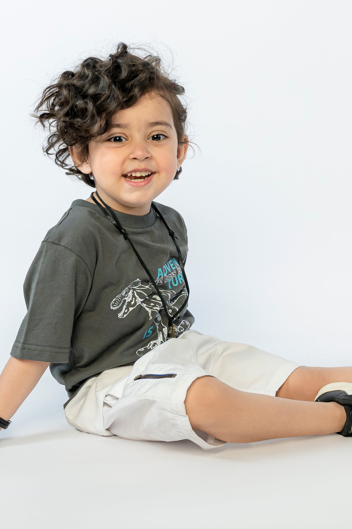 KID'S T-SHIRTS OLIVE GRAY WITH"ADVENTURE" PRINTING
