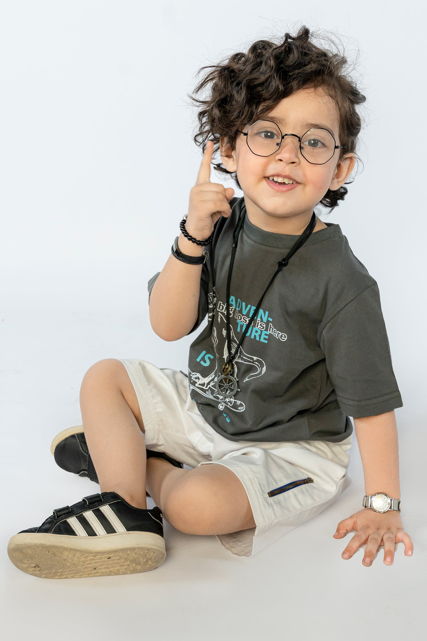 KID'S T-SHIRTS OLIVE GRAY WITH"ADVENTURE" PRINTING