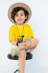 KIDS T-SHIRT MUSTARD WITH FRONT "DINO" PRINT