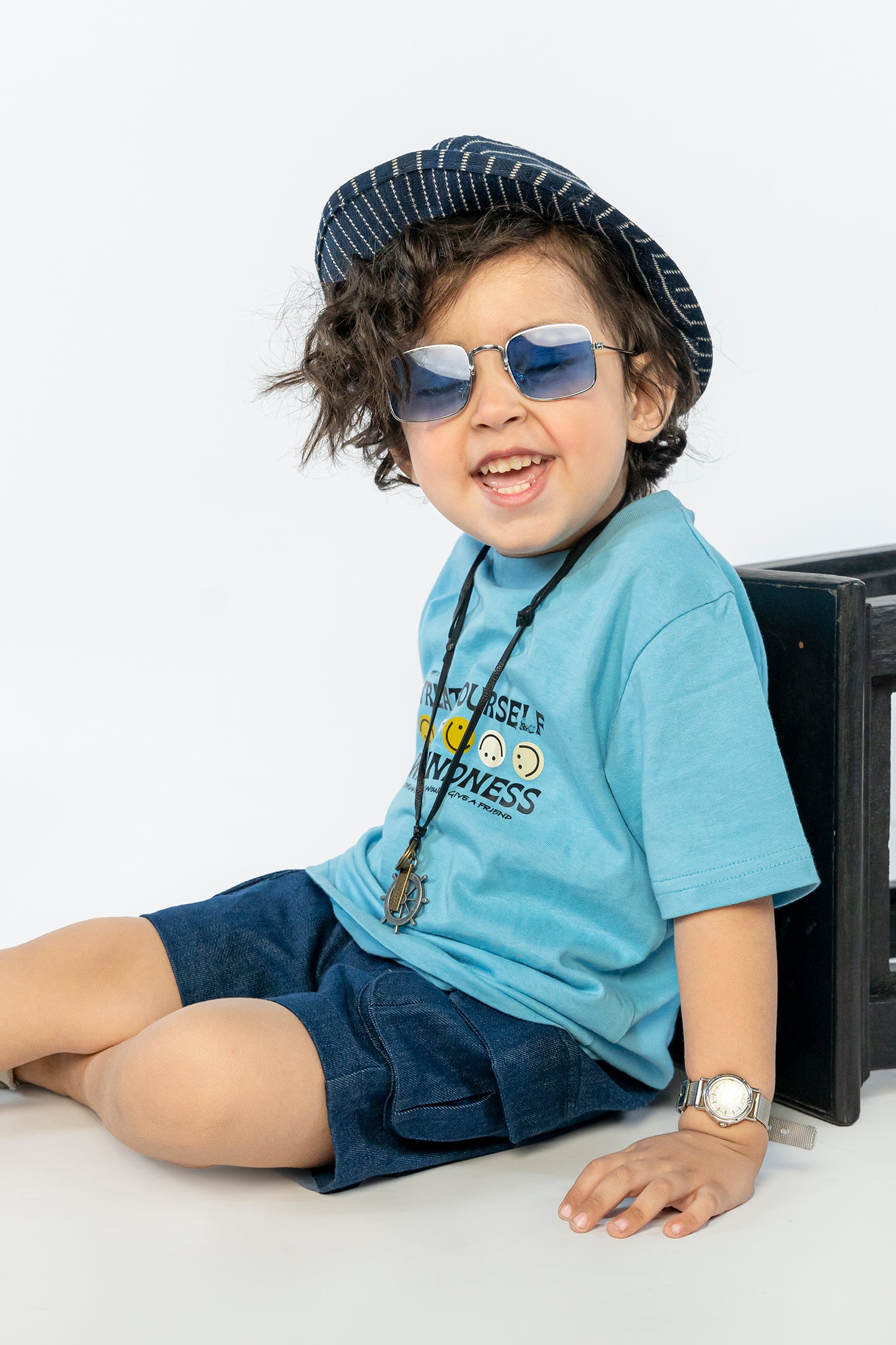 KID'S T-SHIRT CEIL BLUE WITH "TREAT YOURSELF" PRINTING