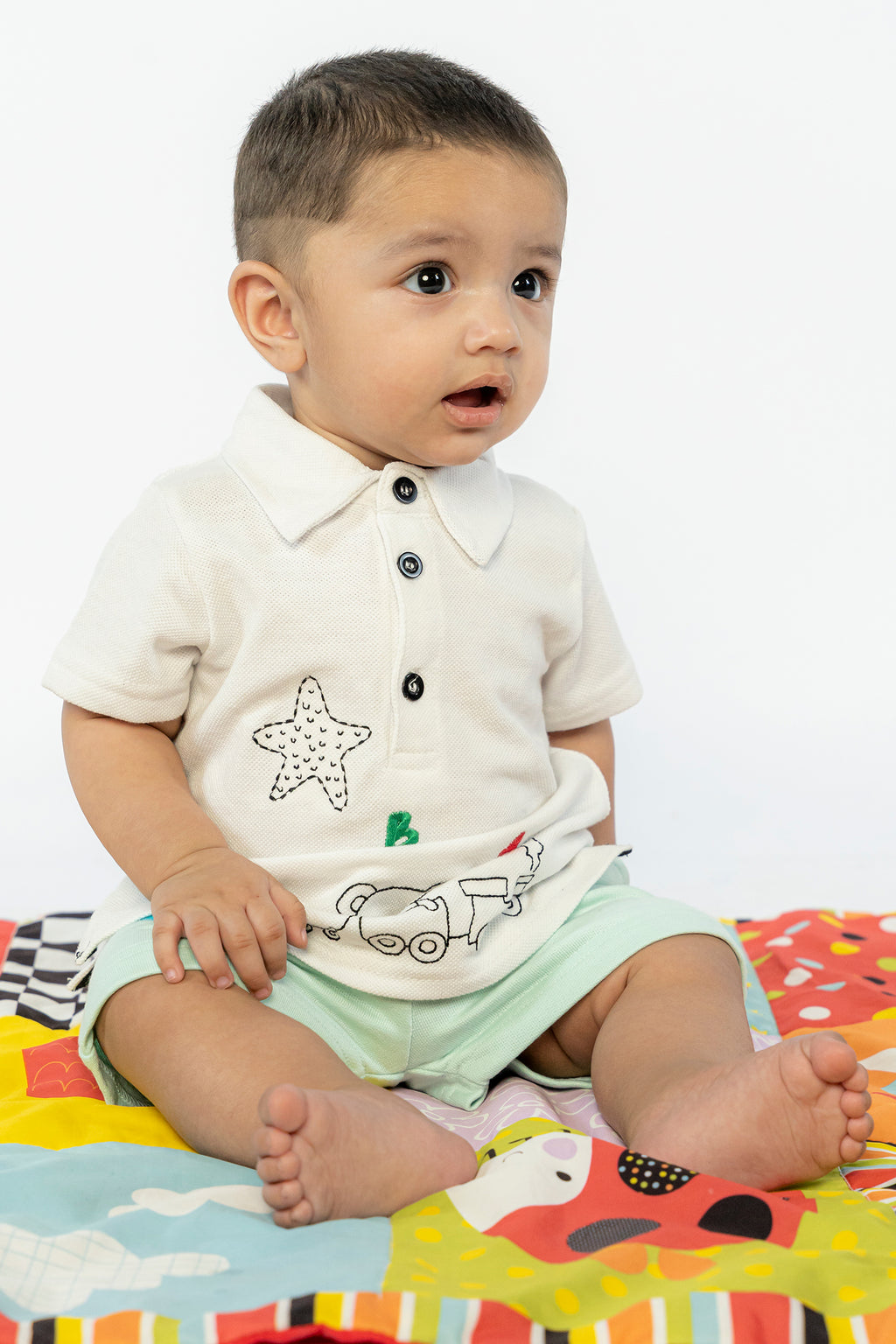 UNISEX BABY POLO WHITE WITH STAR EMBROIDERY