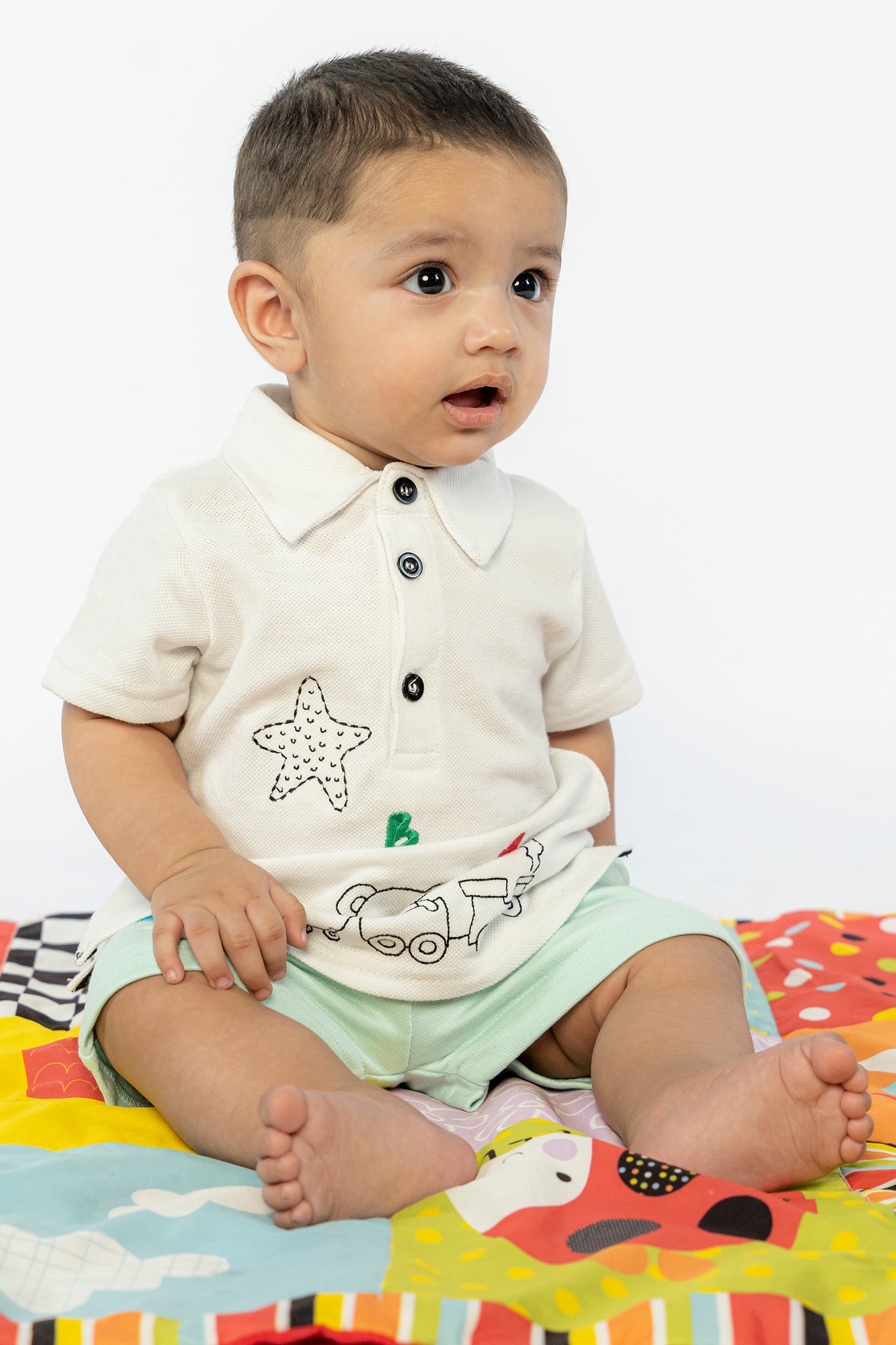 UNISEX BABY POLO WHITE WITH STAR EMBROIDERY