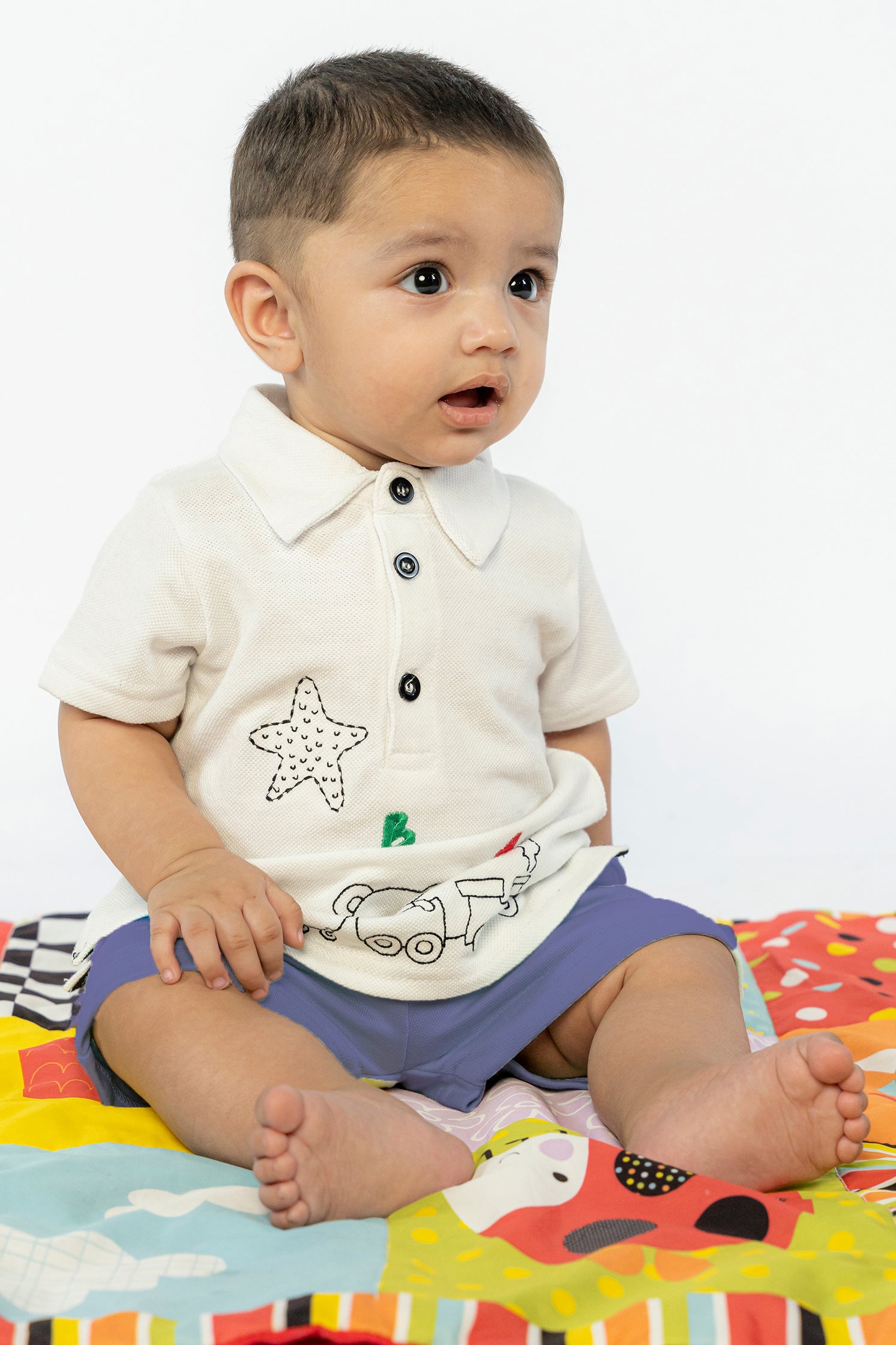 UNISEX BABY SHORT PURPLE FRONT EMBROIDERY