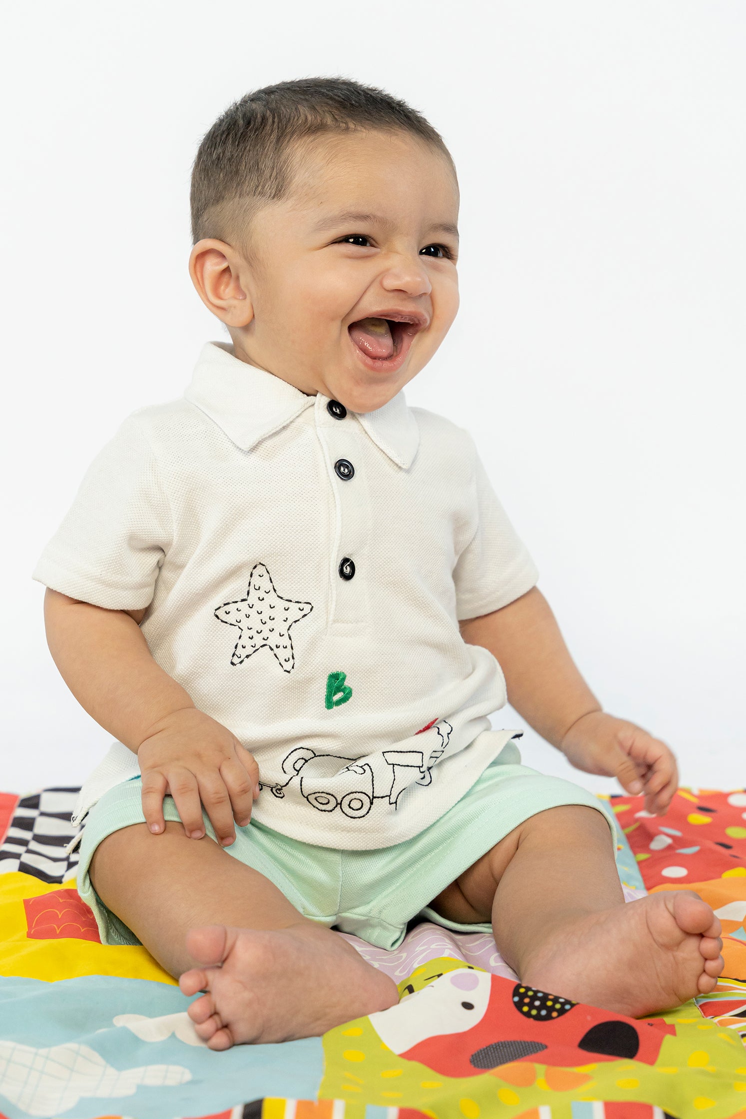 UNISEX BABY POLO WHITE WITH STAR EMBROIDERY
