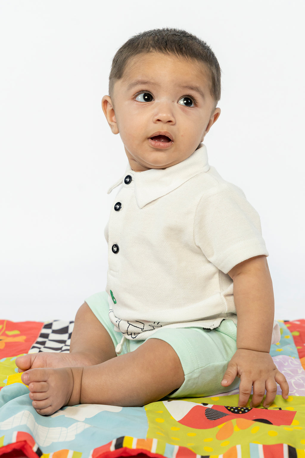UNISEX BABY POLO WHITE WITH STAR EMBROIDERY