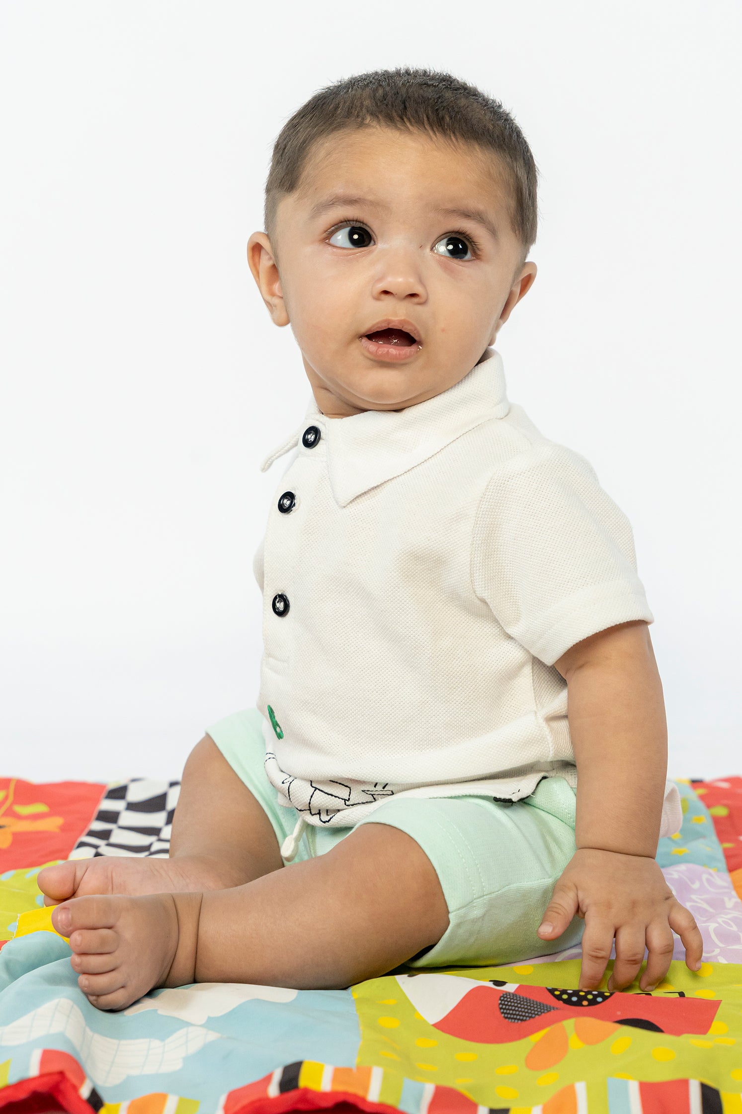 UNISEX BABY POLO WHITE WITH STAR EMBROIDERY