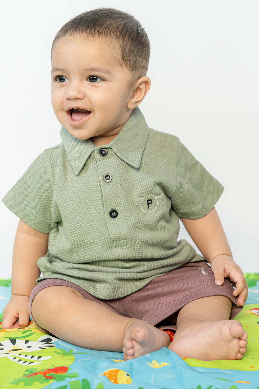 UNISEX BABY POLO GRAY WITH EMBROIDERY