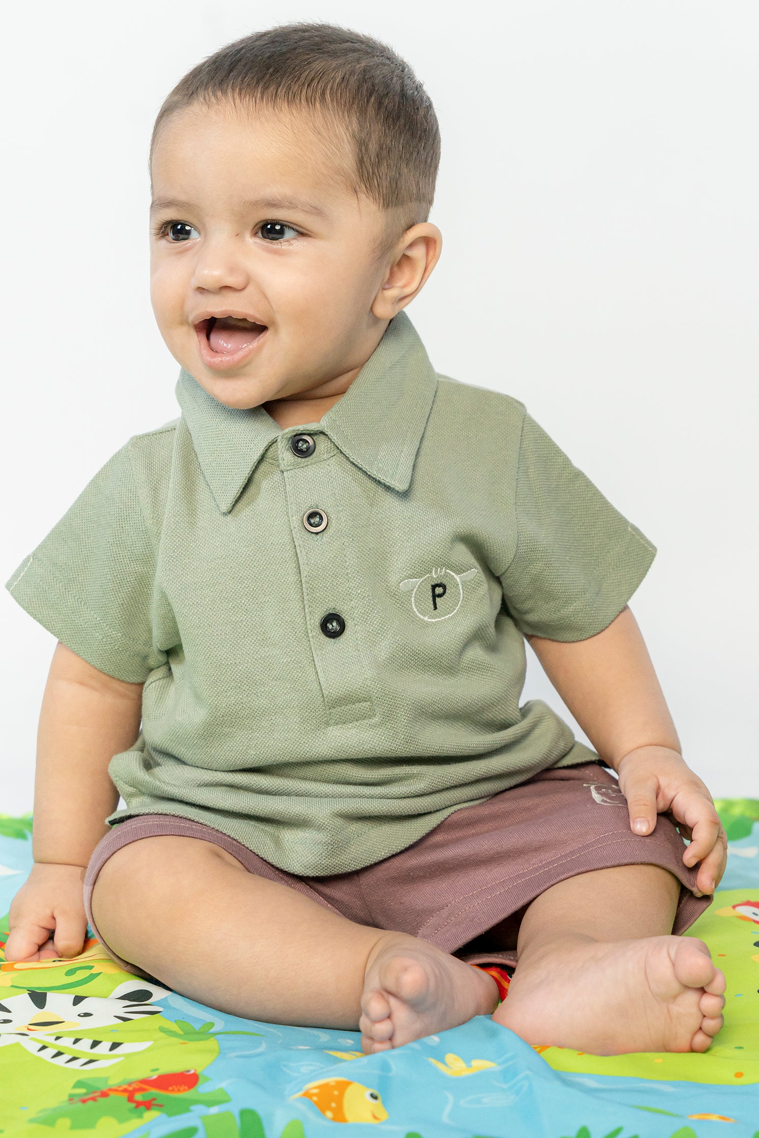 UNISEX BABY POLO GRAY WITH EMBROIDERY