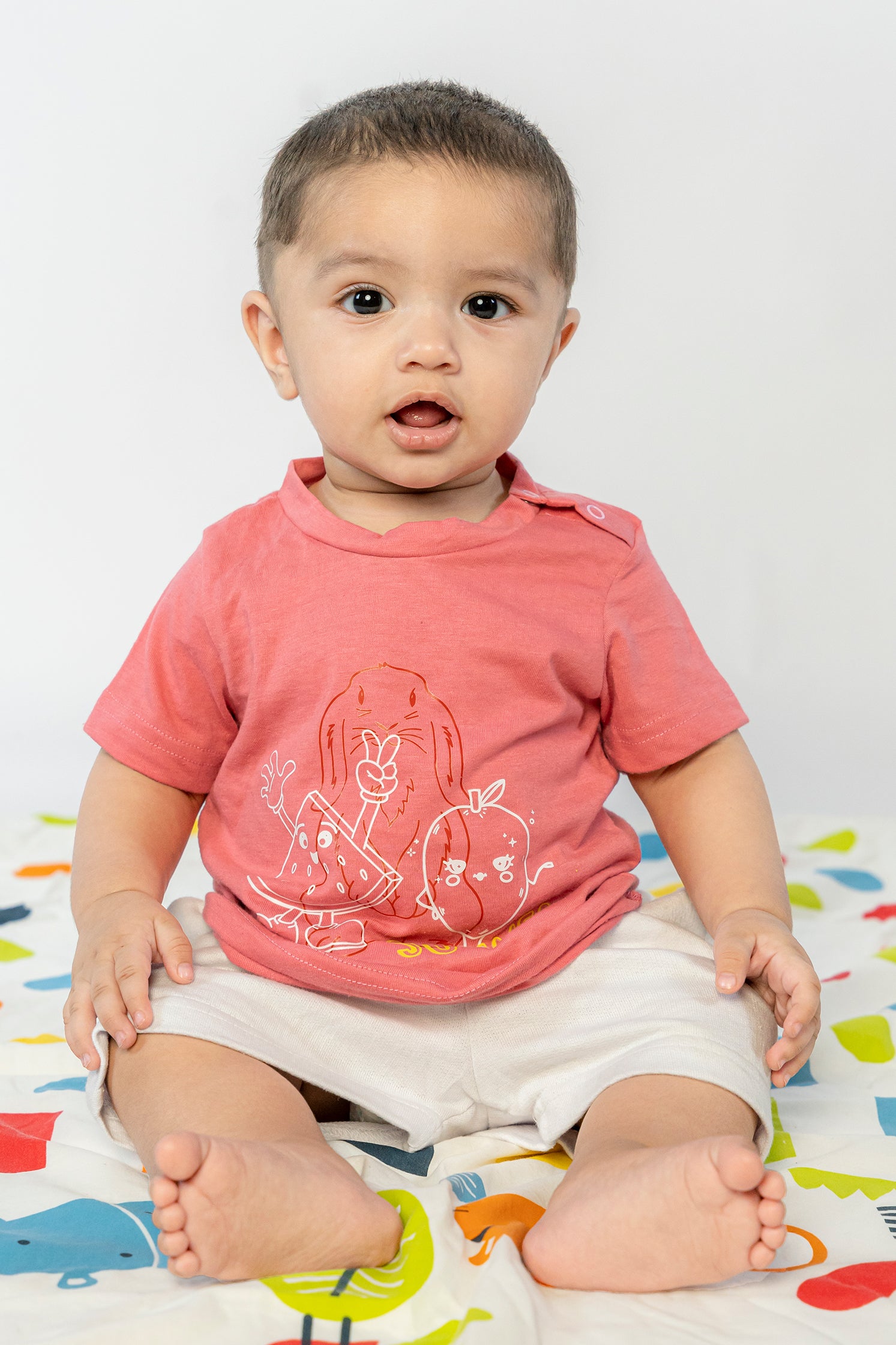 UNISEX BABY T-SHIRT PEACH PINK FRONT PRINTING