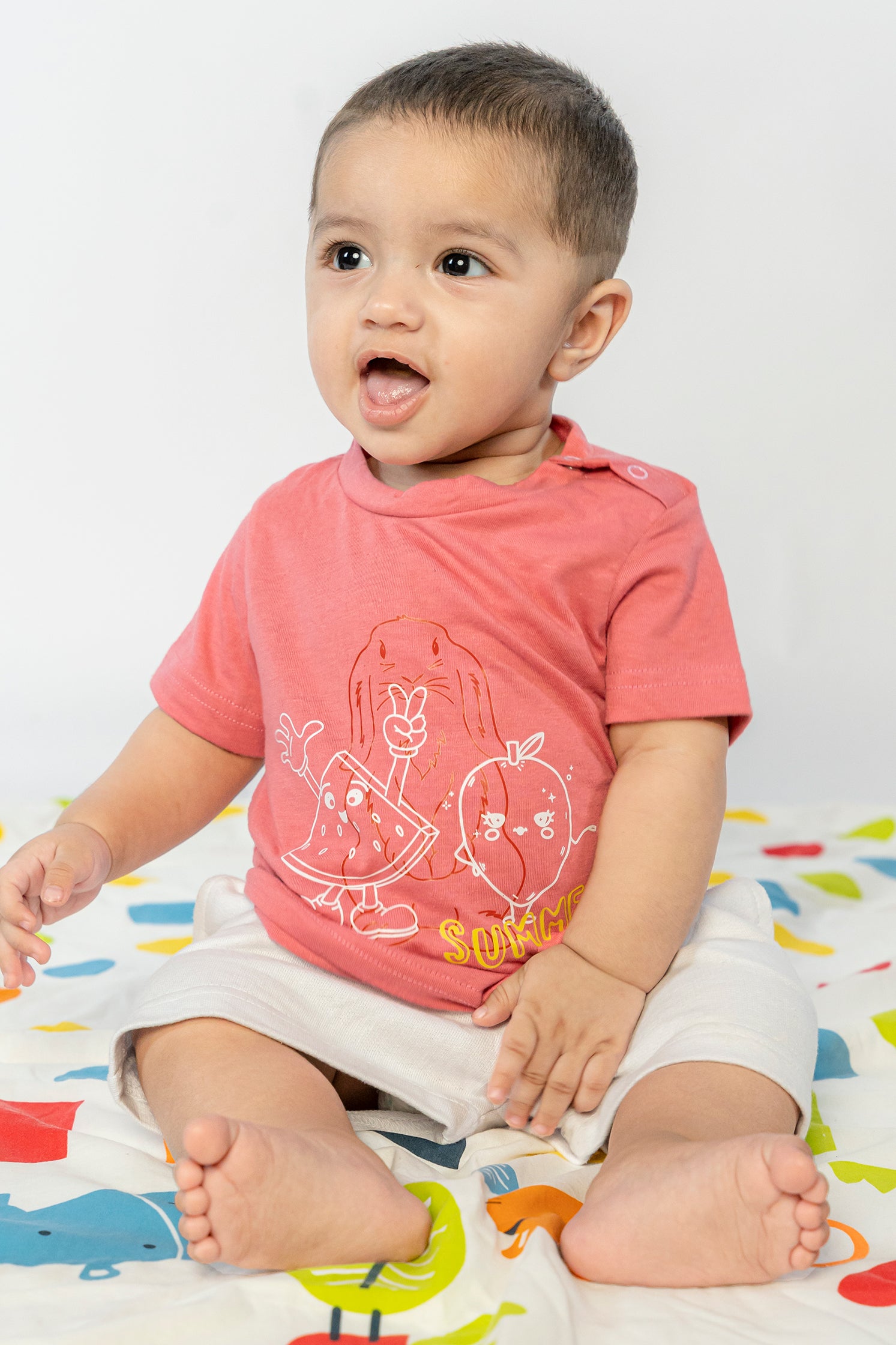 UNISEX BABY T-SHIRT PEACH PINK FRONT PRINTING