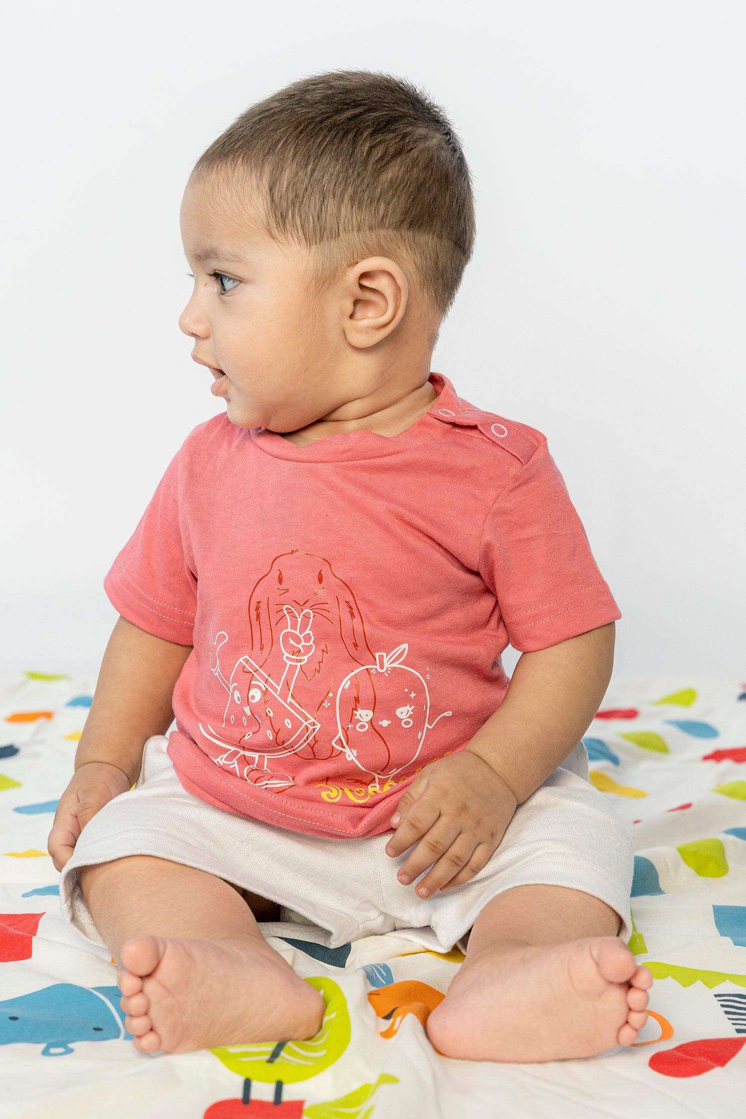 UNISEX BABY T-SHIRT PEACH PINK FRONT PRINTING