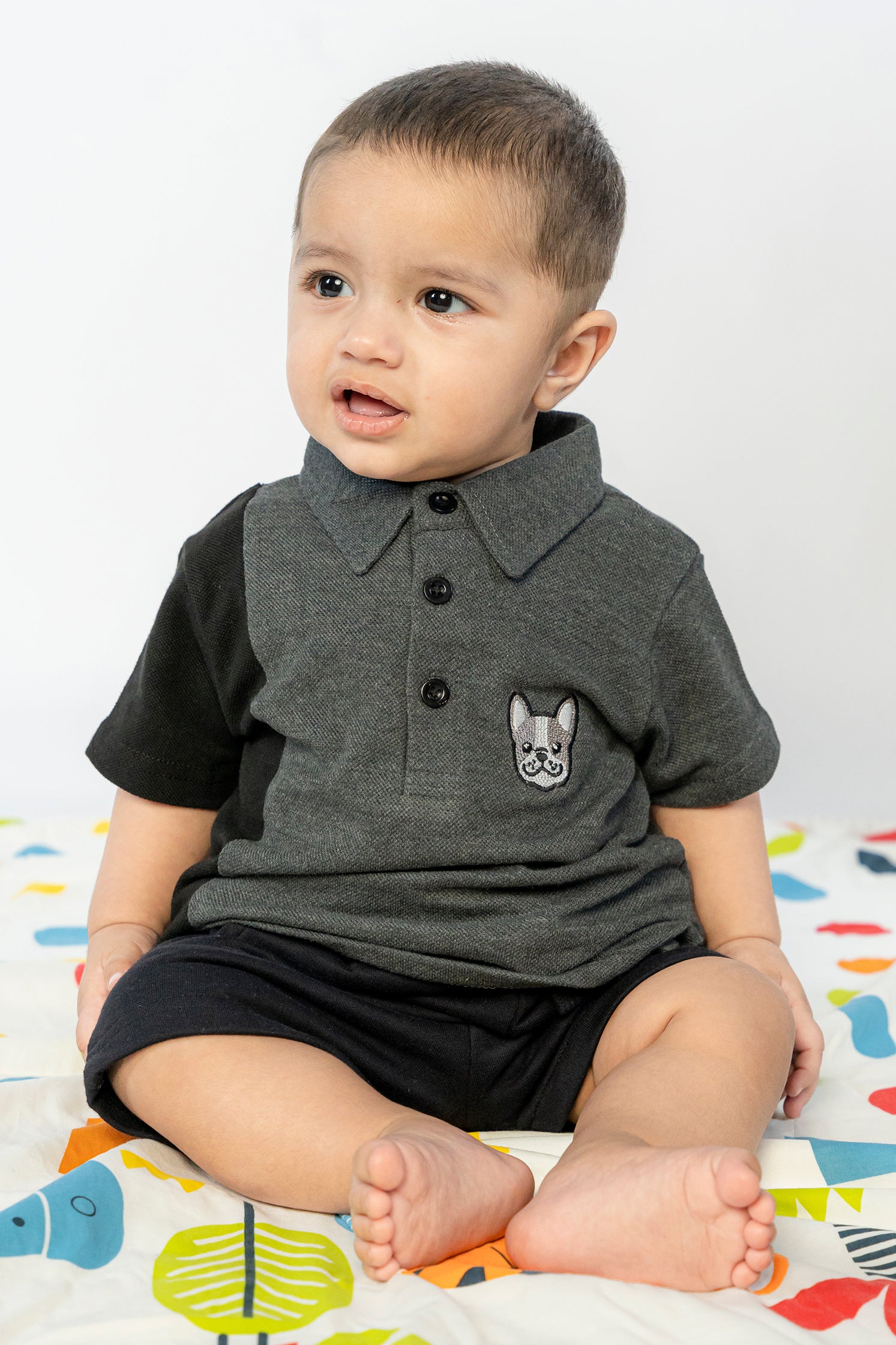UNISEX BABY POLO GRAY WITH EMBROIDERY