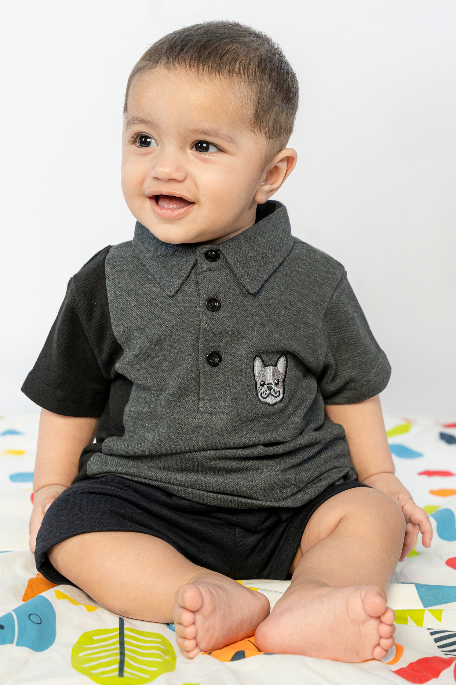 UNISEX BABY POLO GRAY WITH EMBROIDERY
