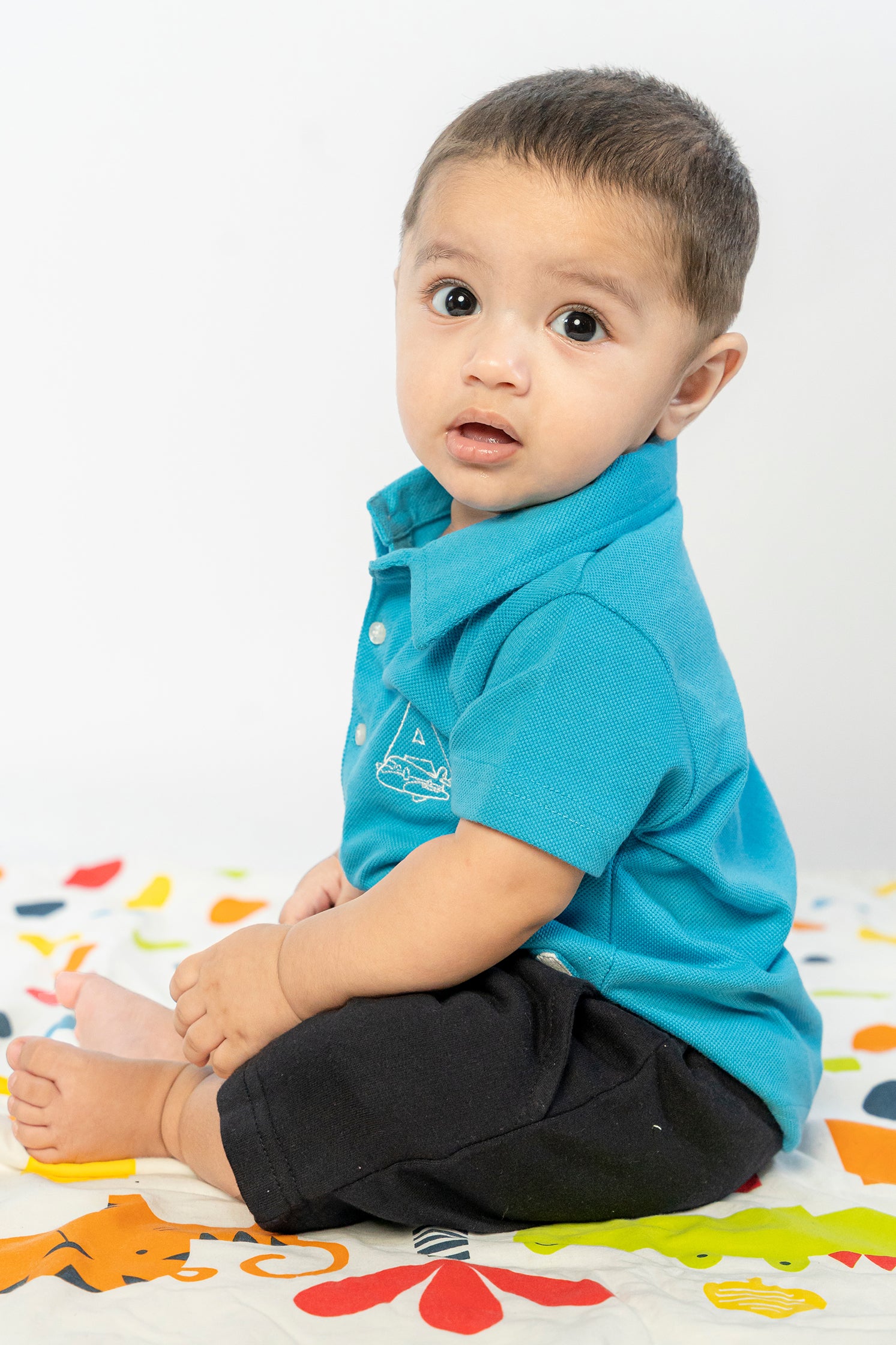 UNISEX BABY POLO BLUE WITH "A" EMBROIDERY