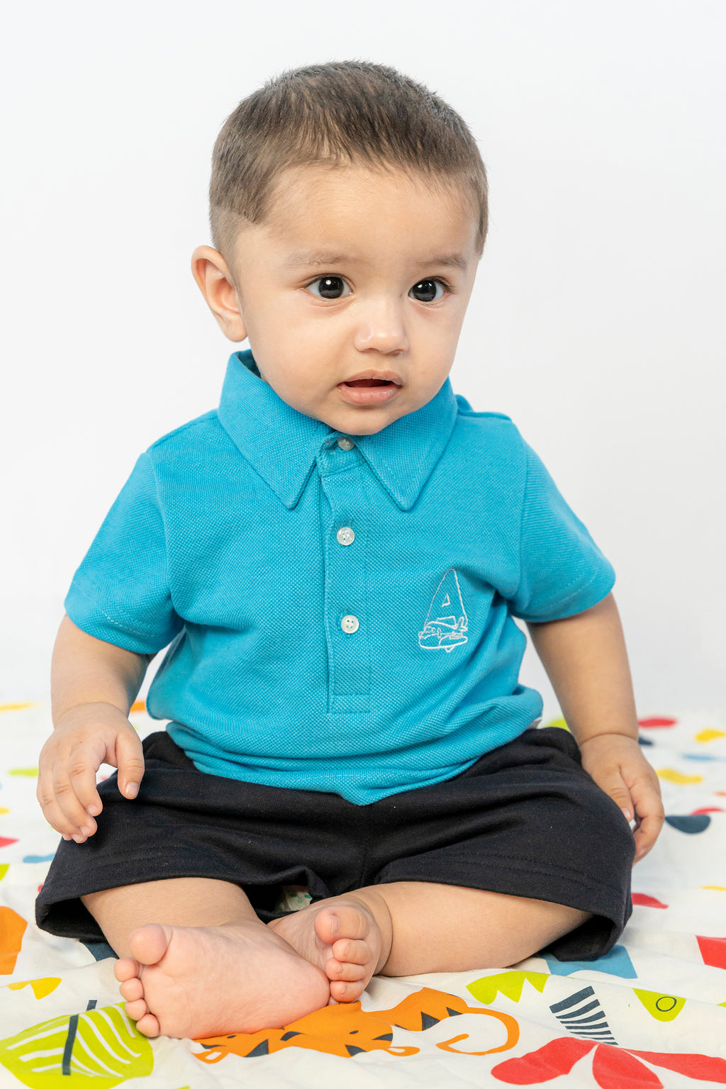 UNISEX BABY POLO BLUE WITH "A" EMBROIDERY