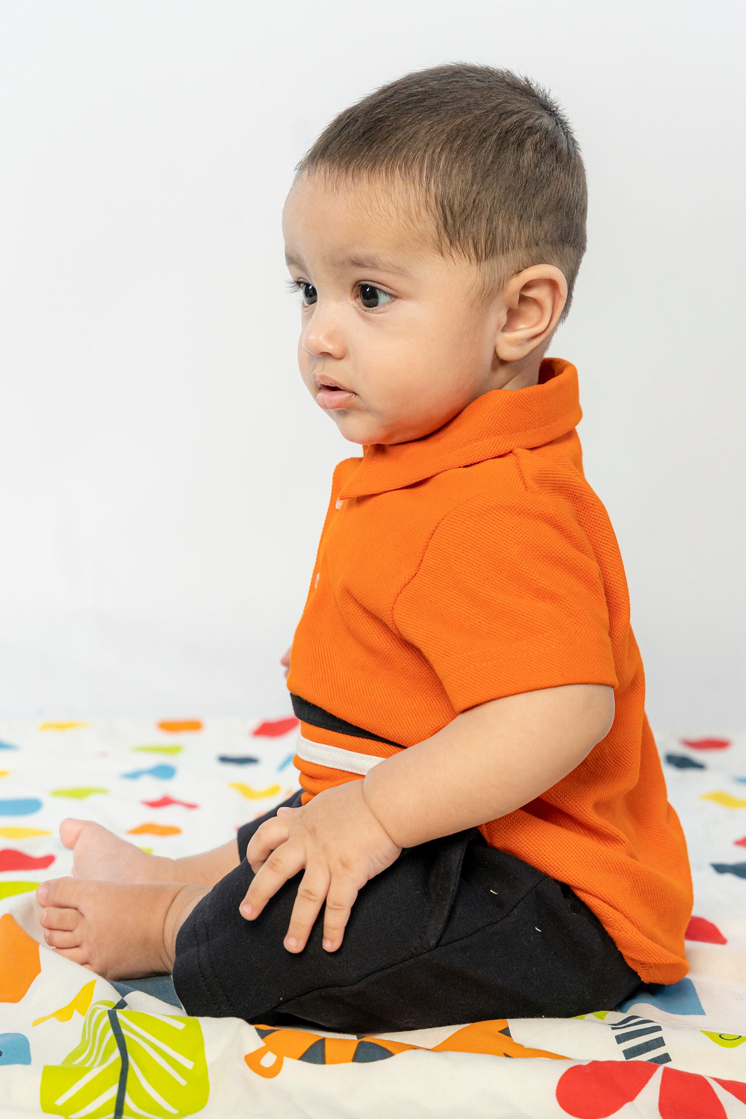 UNISEX BABY POLO ORANGE WITH BLACK AND WHITE LINE