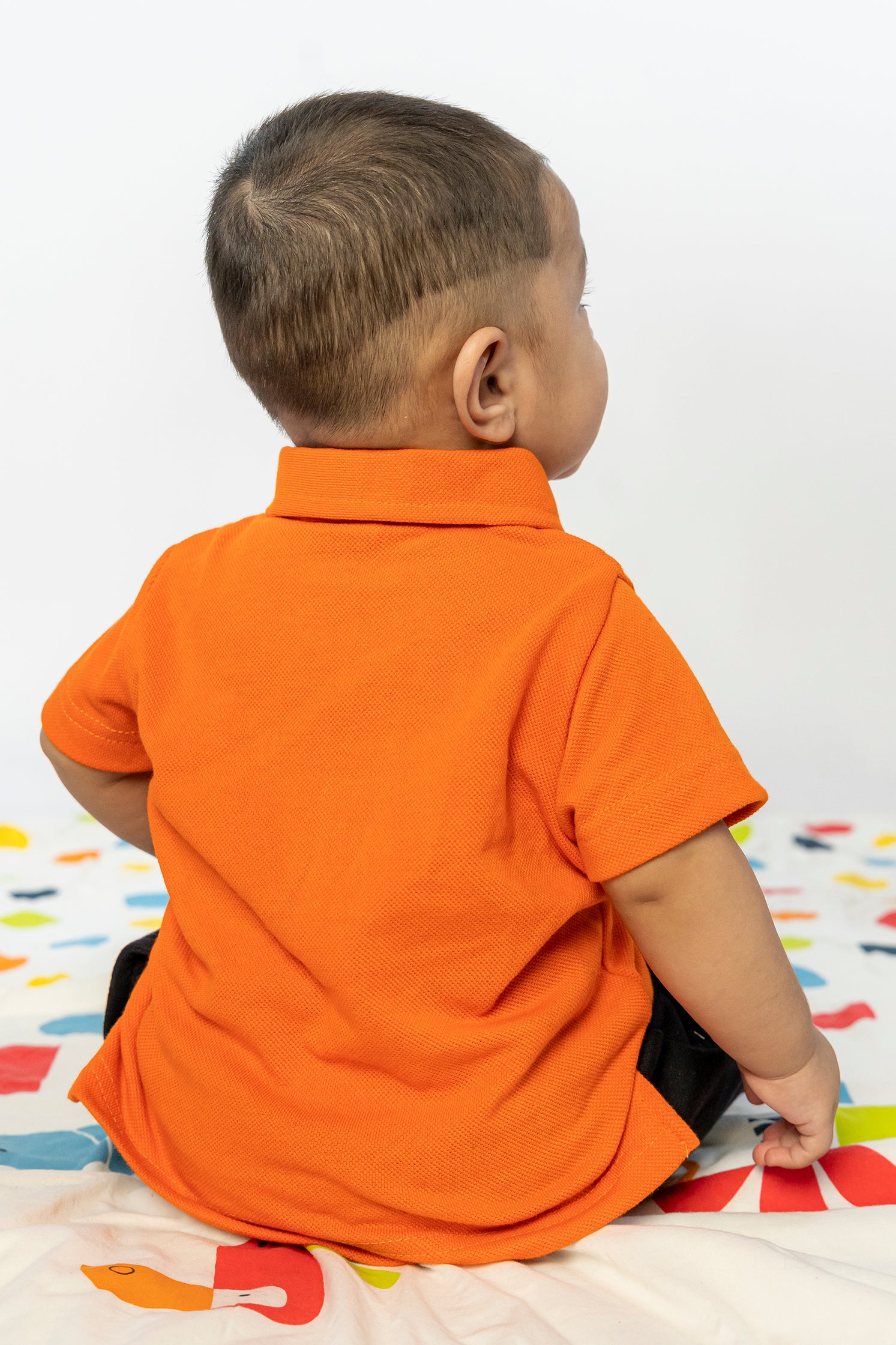 UNISEX BABY POLO ORANGE WITH BLACK AND WHITE LINE