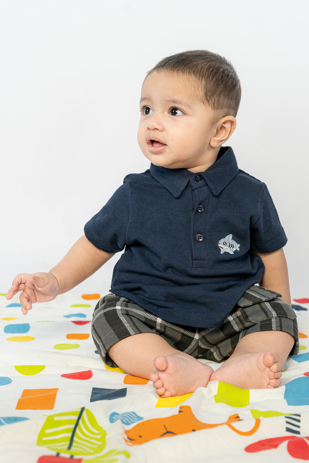 UNISEX BABY POLO NAVY BLUE WITH EMBROIDERY
