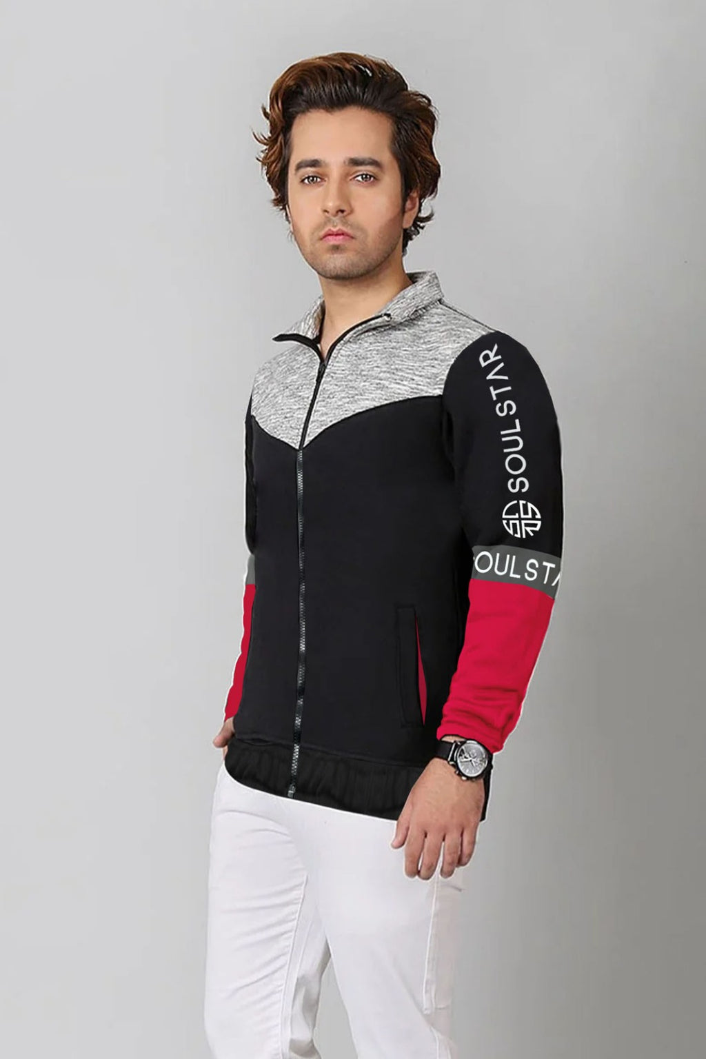 MEN'S COLOR BLOCK ZIPPER JACKET