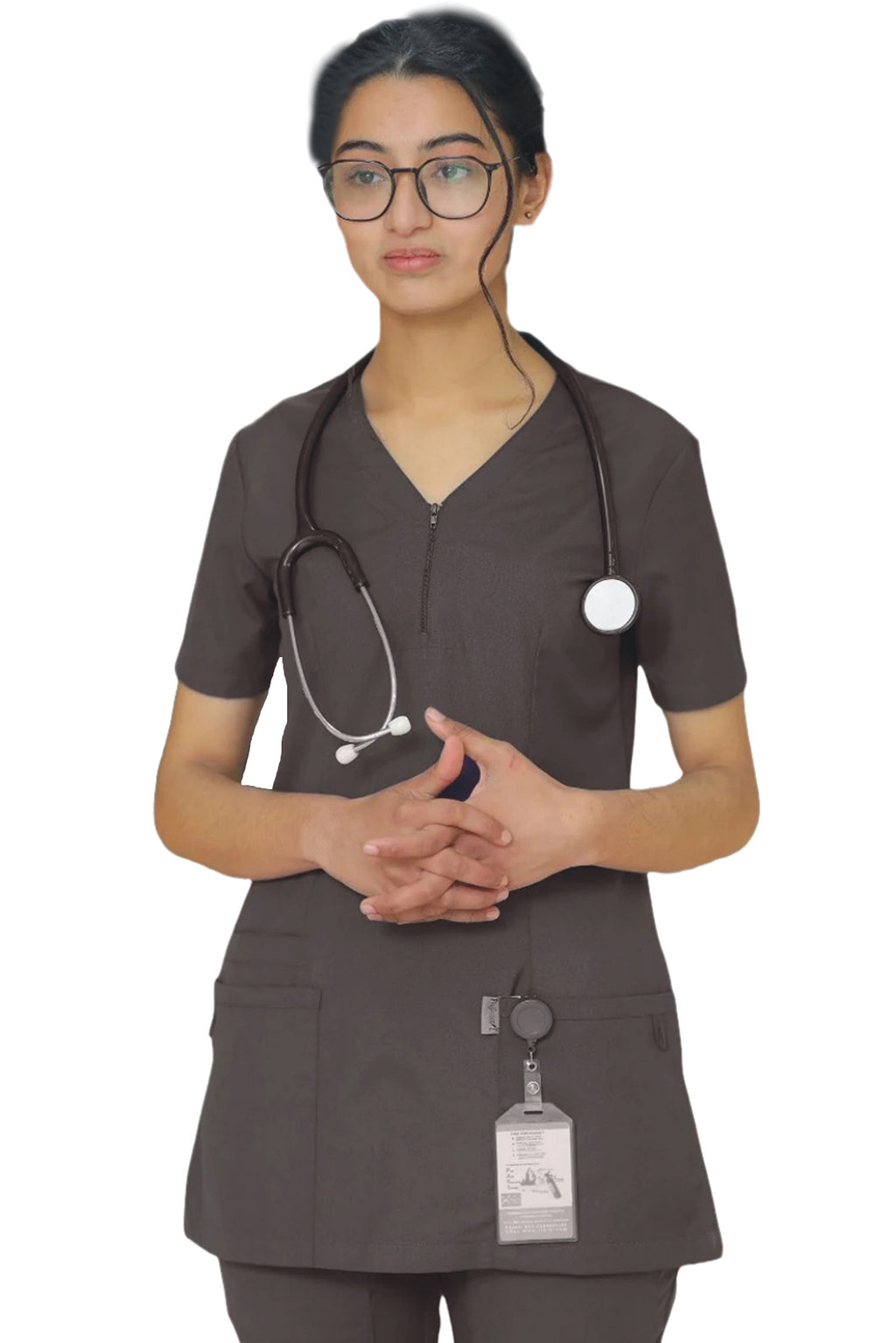 PROFESSIONAL FEMALE ZIPPER OSLO SCRUB SUIT / V-NECK MEDICAL SCRUB SUIT