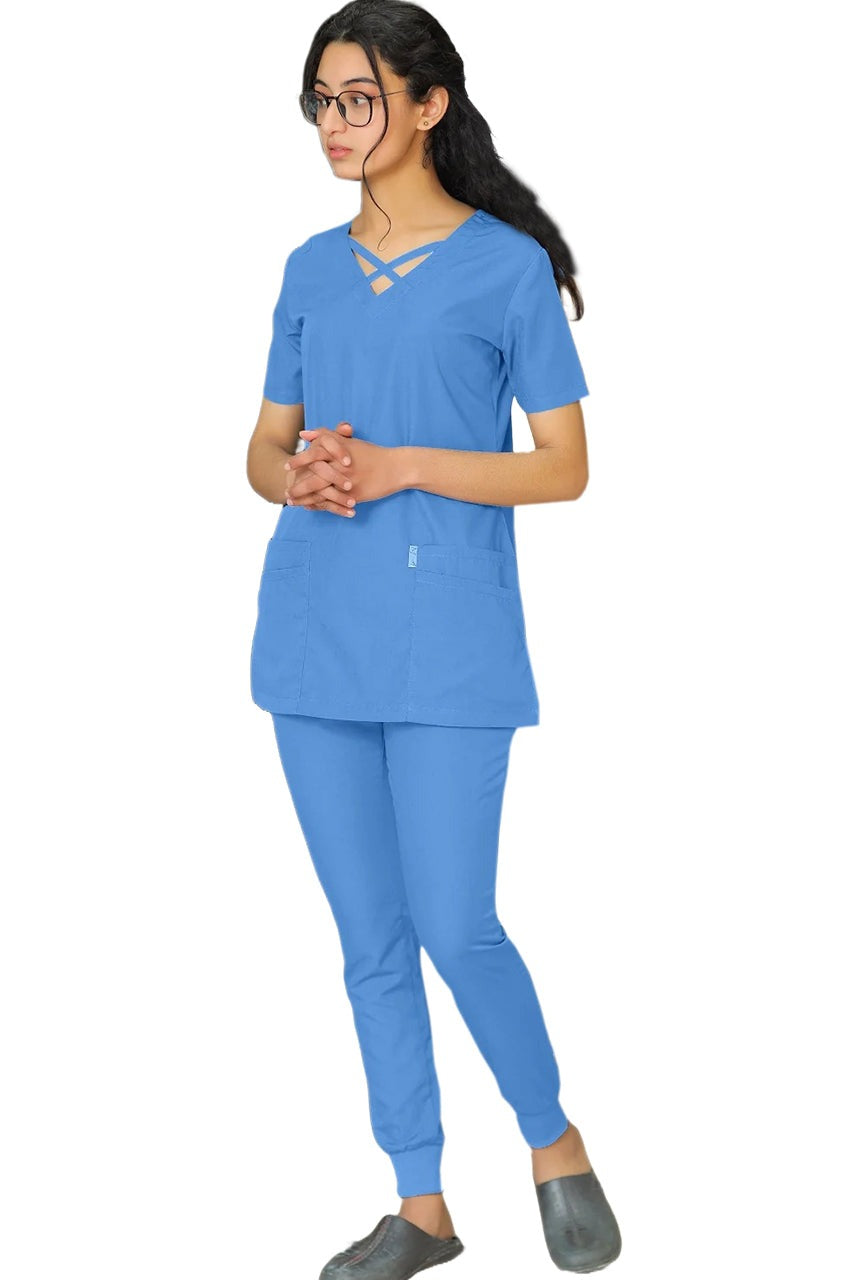 PROFESSIONAL FEMALE CROSS LONDON SCRUB SUIT / CRISS CROSS V-NECK CROSS LONDON SCRUB SUIT