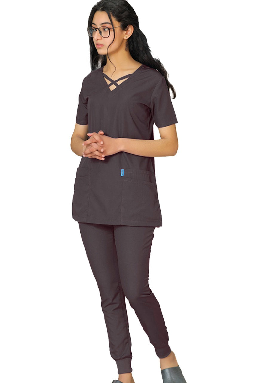 PROFESSIONAL FEMALE CROSS LONDON SCRUB SUIT / CRISS CROSS V-NECK CROSS LONDON SCRUB SUIT
