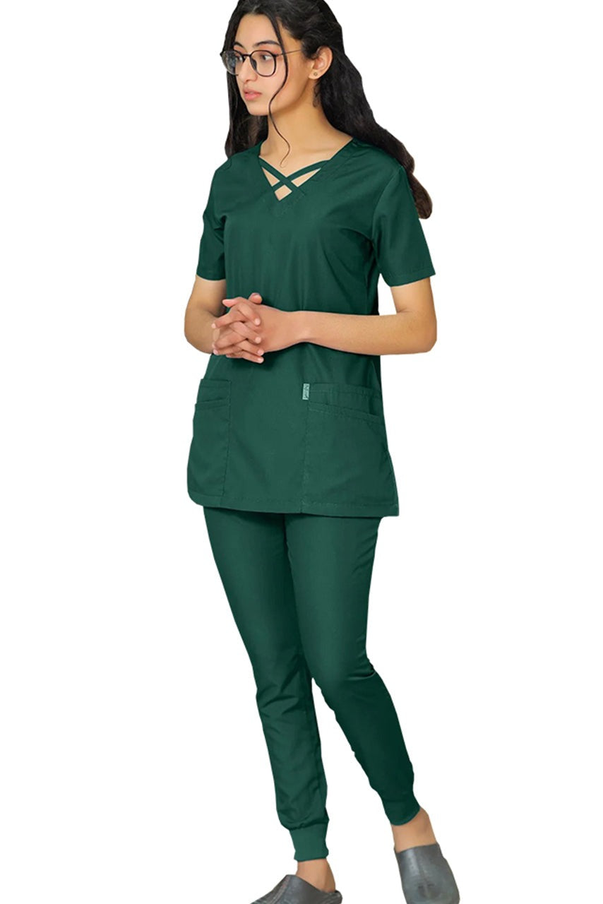 PROFESSIONAL FEMALE CROSS LONDON SCRUB SUIT / CRISS CROSS V-NECK CROSS LONDON SCRUB SUIT