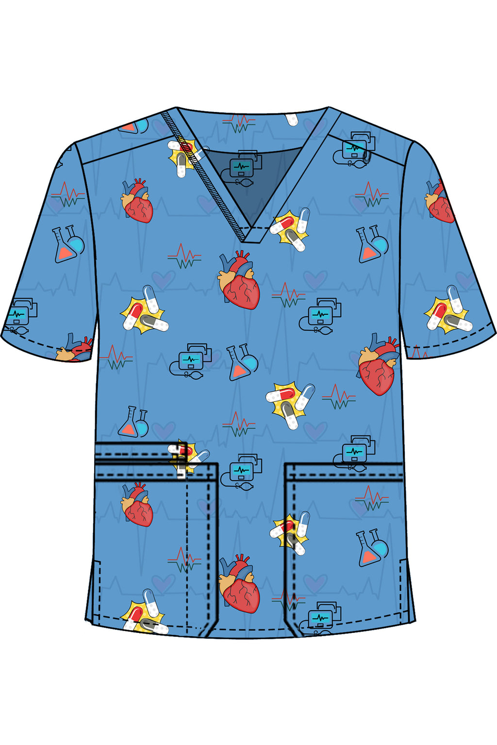 PROFESSIONAL UNISEX PRINTED SCRUB TOP / PLAYFUL PRINTS SCRUB TOP
