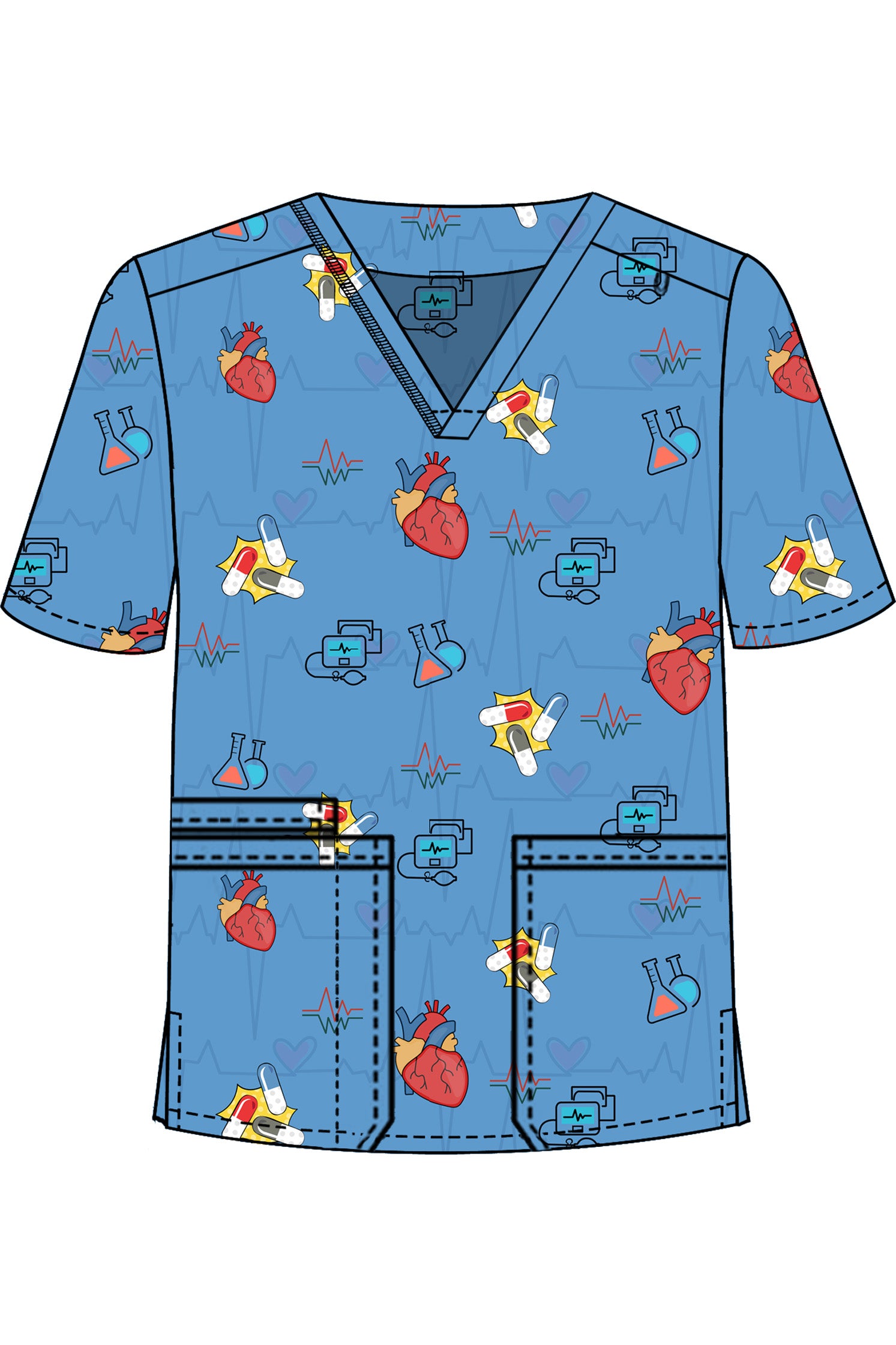 PROFESSIONAL UNISEX PRINTED SCRUB TOP / PLAYFUL PRINTS SCRUB TOP