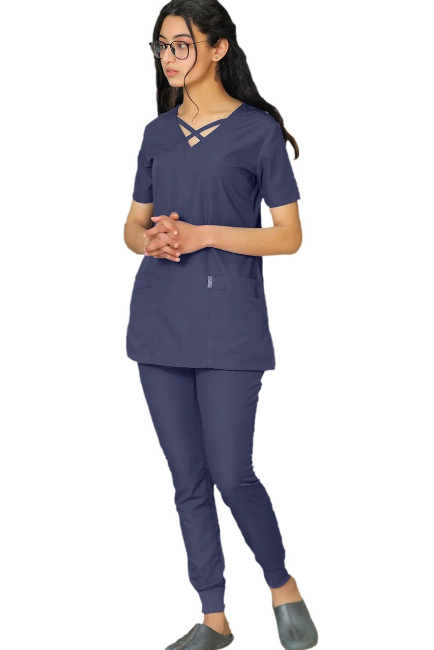 PROFESSIONAL FEMALE CROSS LONDON SCRUB SUIT / CRISS CROSS V-NECK CROSS LONDON SCRUB SUIT
