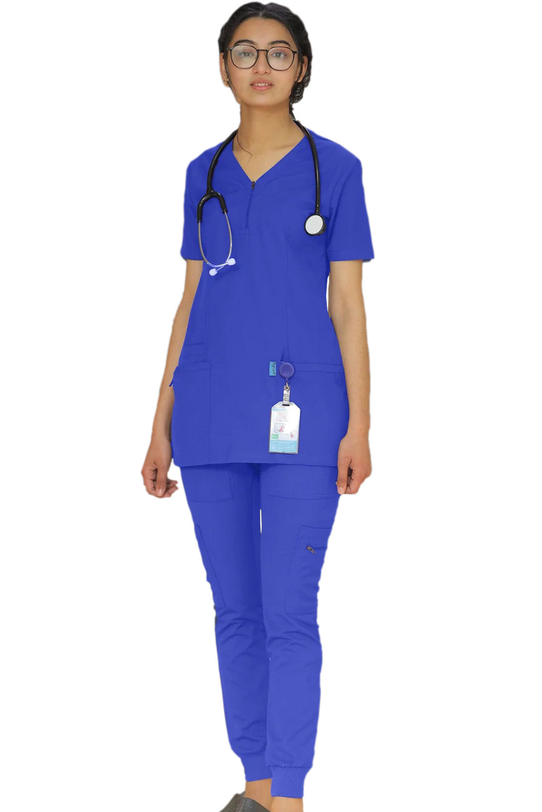 PROFESSIONAL FEMALE ZIPPER OSLO SCRUB SUIT / V-NECK MEDICAL SCRUB SUIT