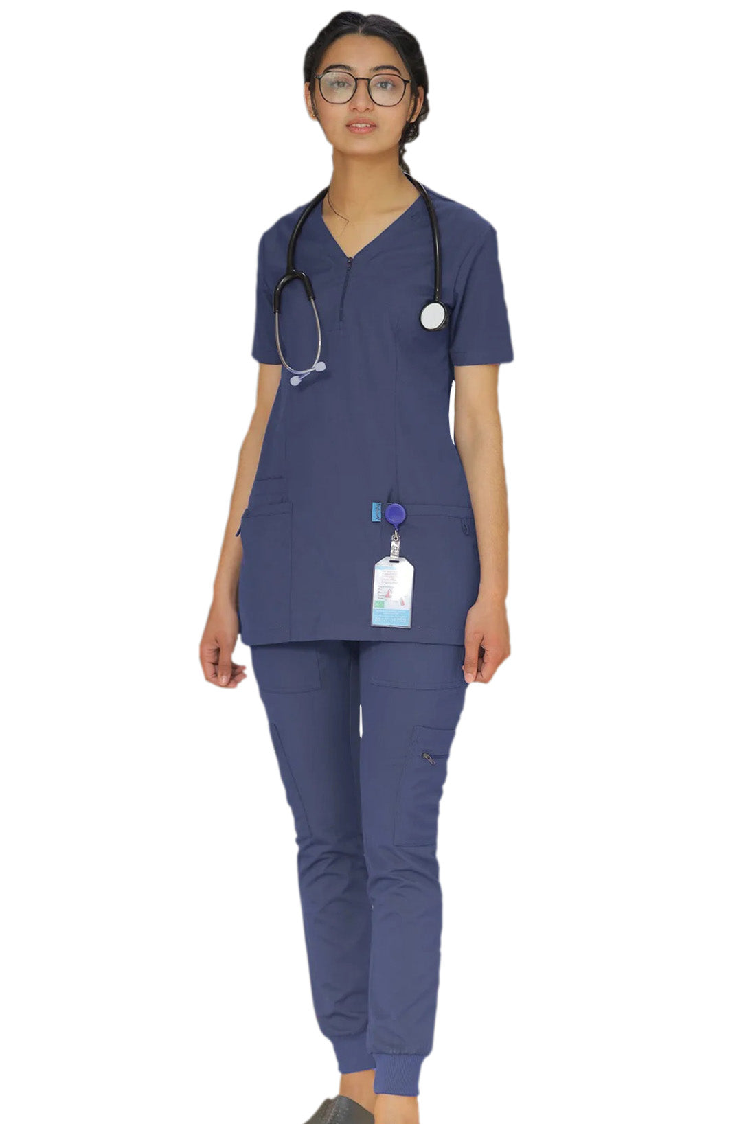 PROFESSIONAL FEMALE ZIPPER OSLO SCRUB SUIT / V-NECK MEDICAL SCRUB SUIT