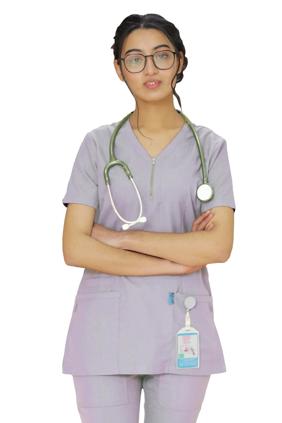PROFESSIONAL FEMALE ZIPPER OSLO SCRUB SUIT / V-NECK MEDICAL SCRUB SUIT