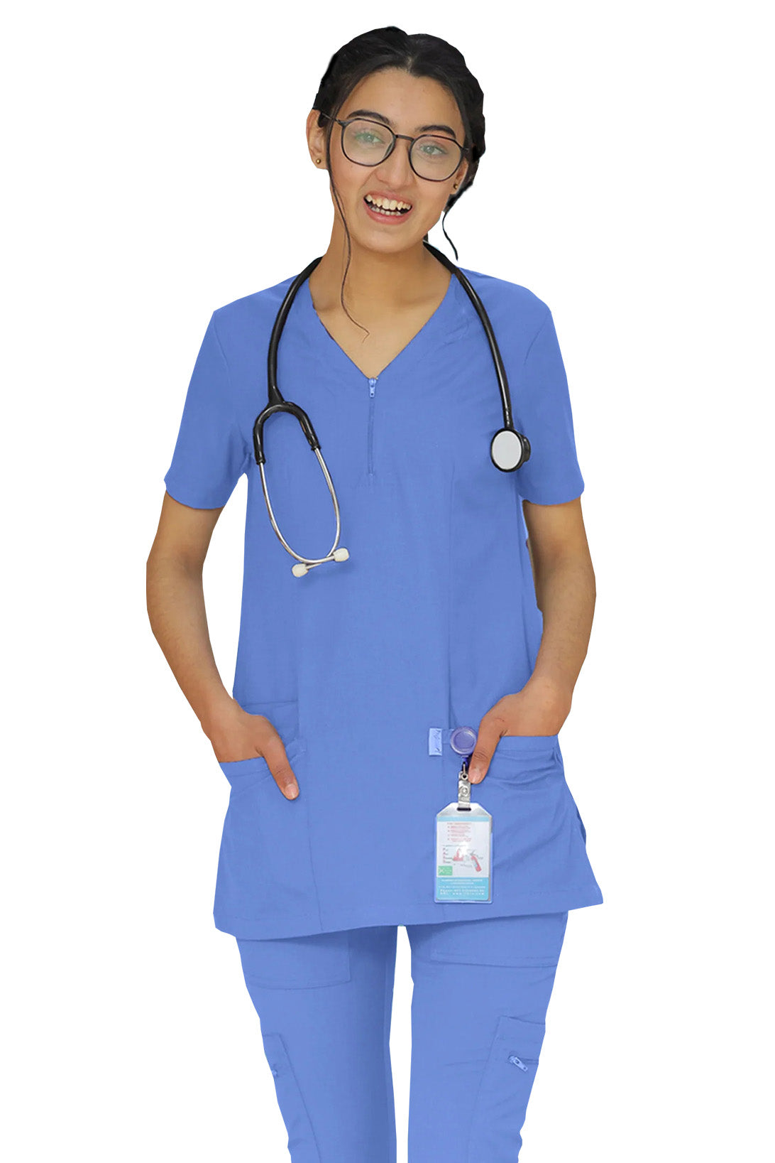 PROFESSIONAL FEMALE ZIPPER OSLO SCRUB SUIT / V-NECK MEDICAL SCRUB SUIT