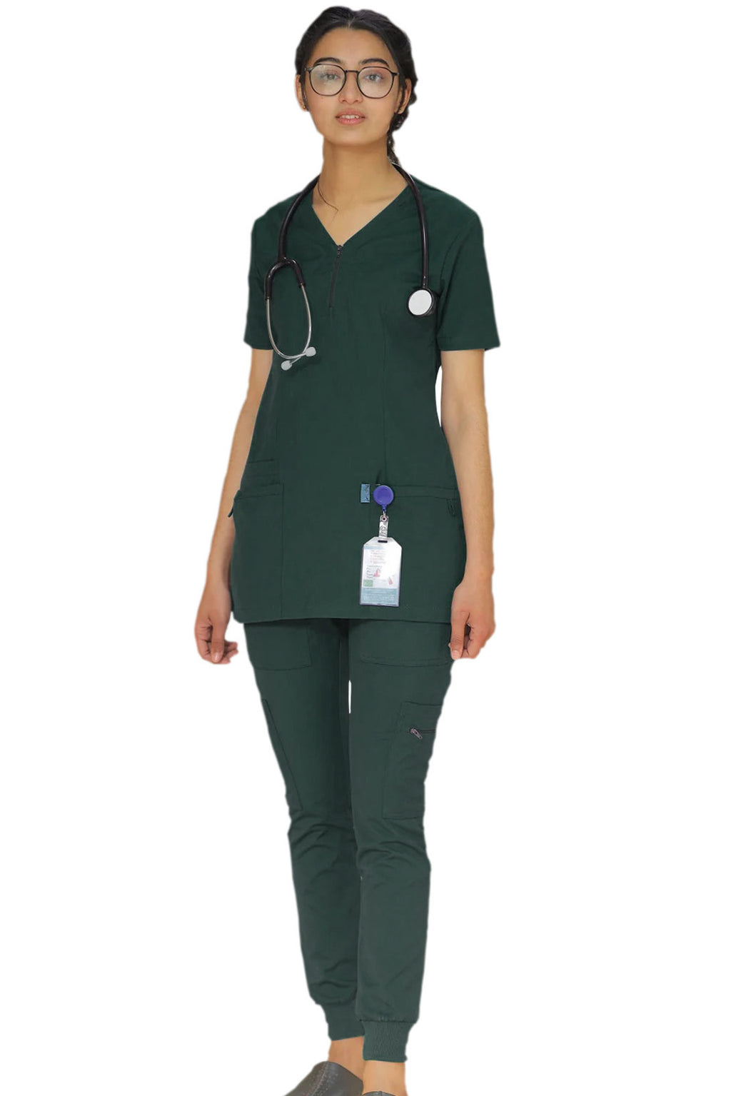 PROFESSIONAL FEMALE ZIPPER OSLO SCRUB SUIT / V-NECK MEDICAL SCRUB SUIT