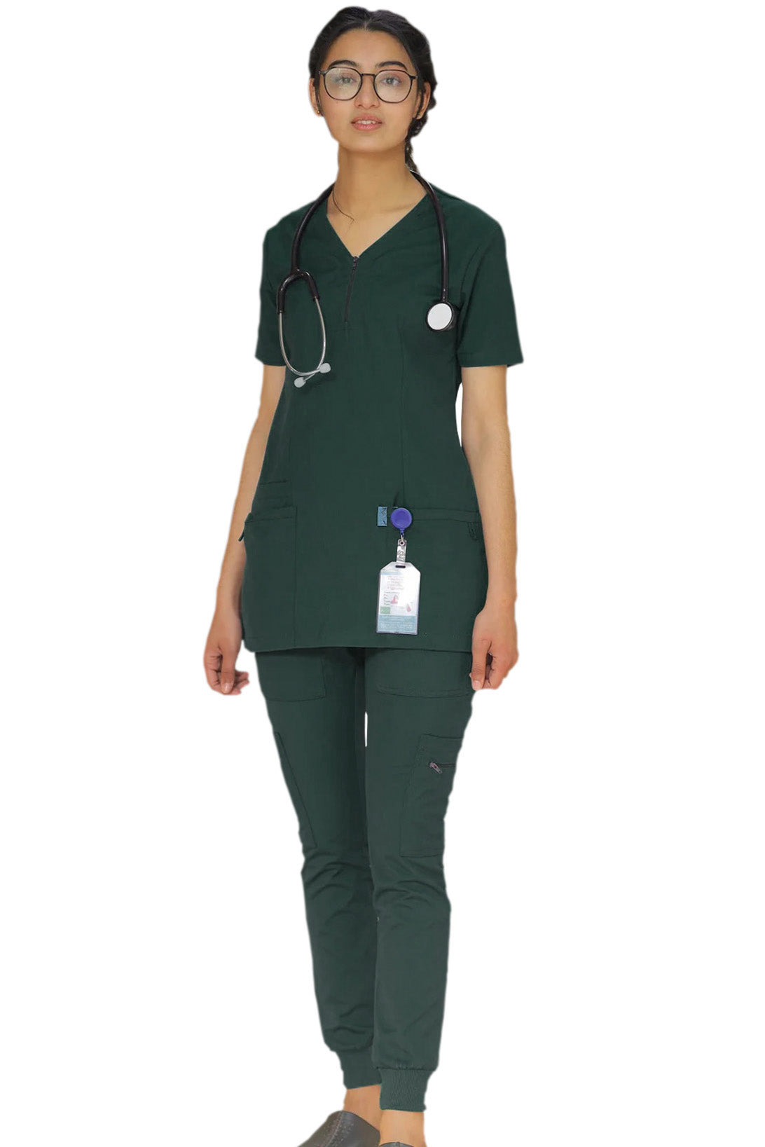 PROFESSIONAL FEMALE ZIPPER OSLO SCRUB SUIT / V-NECK MEDICAL SCRUB SUIT