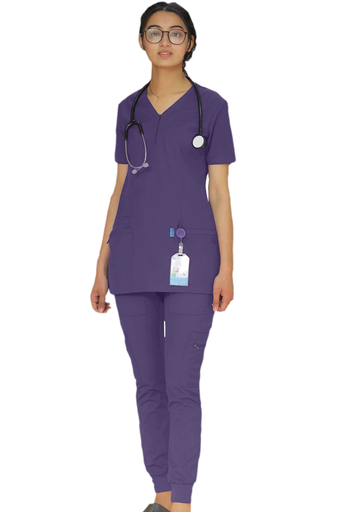 PROFESSIONAL FEMALE ZIPPER OSLO SCRUB SUIT / V-NECK MEDICAL SCRUB SUIT