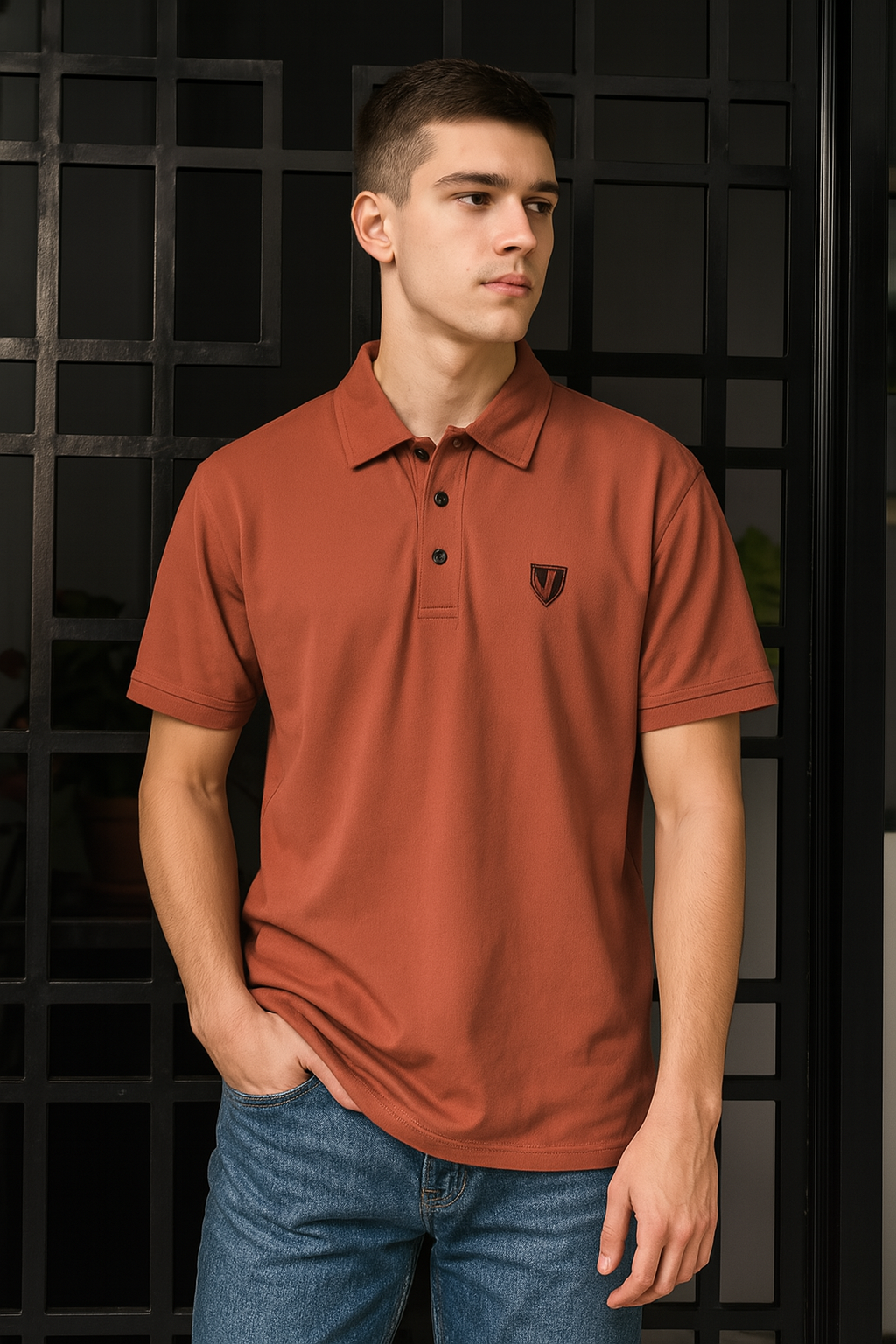 MEN'S POLO MUSTARD FRONT EMB