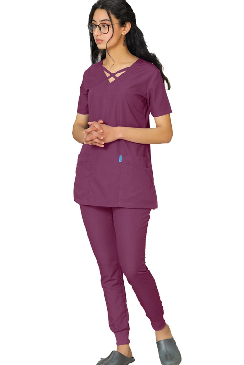 PROFESSIONAL FEMALE CROSS LONDON SCRUB SUIT / CRISS CROSS V-NECK CROSS LONDON SCRUB SUIT