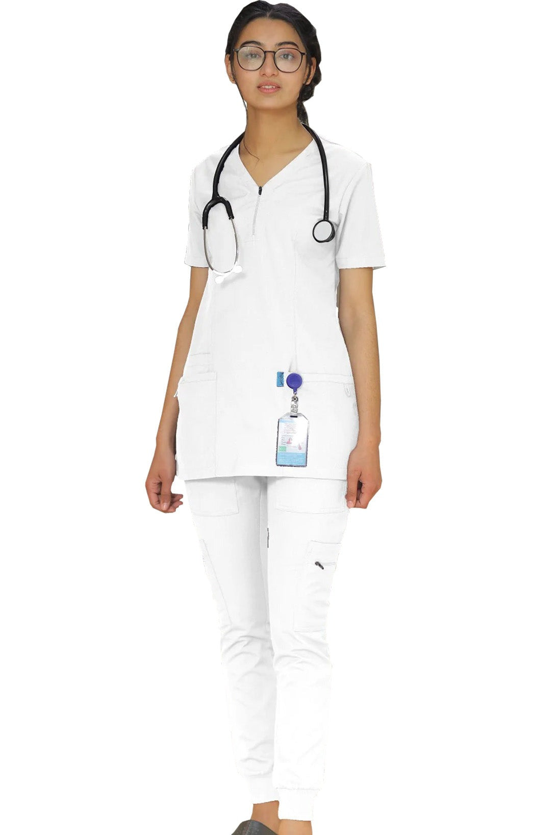PROFESSIONAL FEMALE ZIPPER OSLO SCRUB SUIT / V-NECK MEDICAL SCRUB SUIT