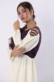 AZRA LADIES FROCK OFF WHITE N PURPLE