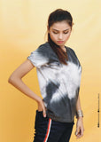 Ladies Tie &amp; Dye Top S/J Black Round