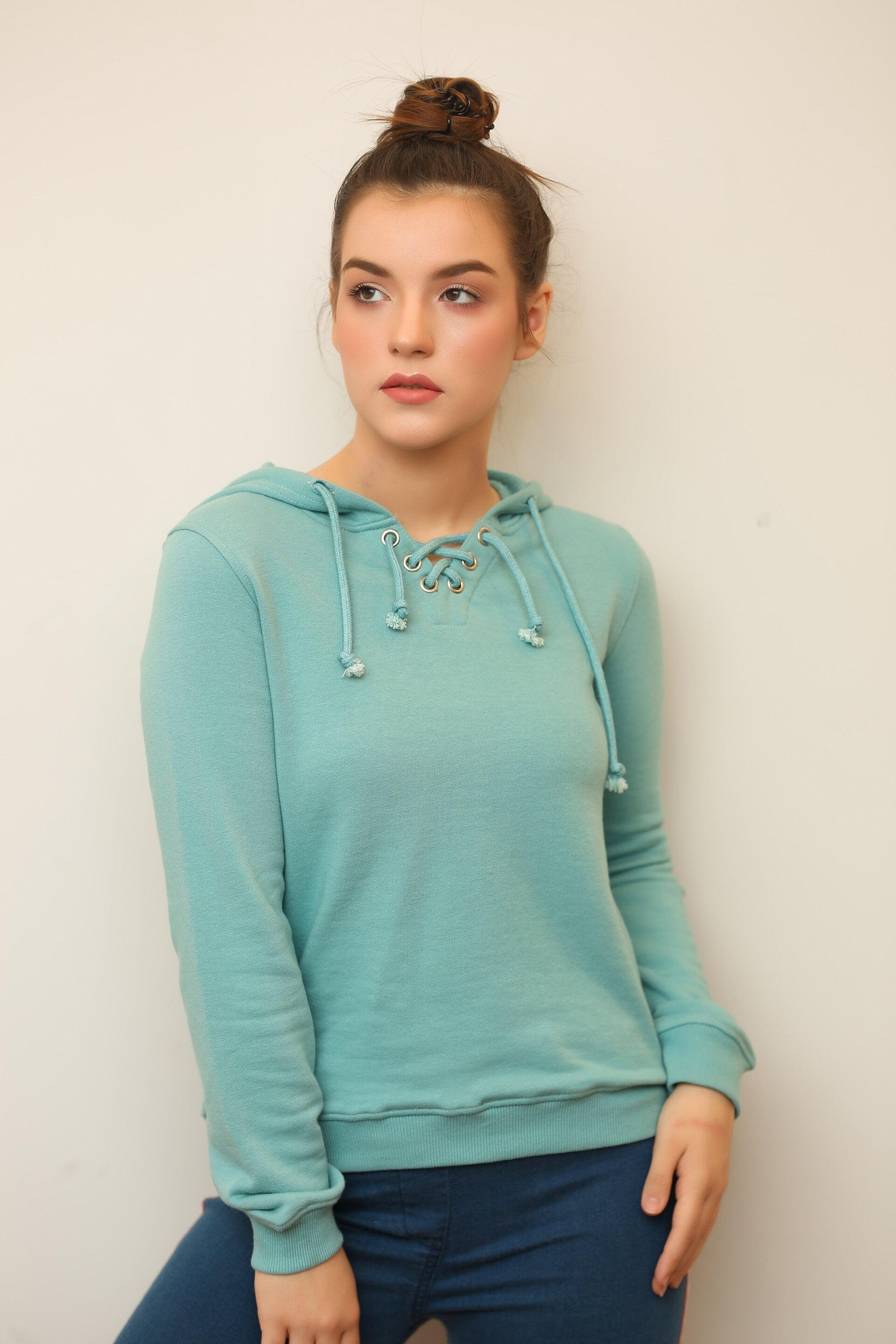 LADIES HOODY ICE BLUE PLAIN