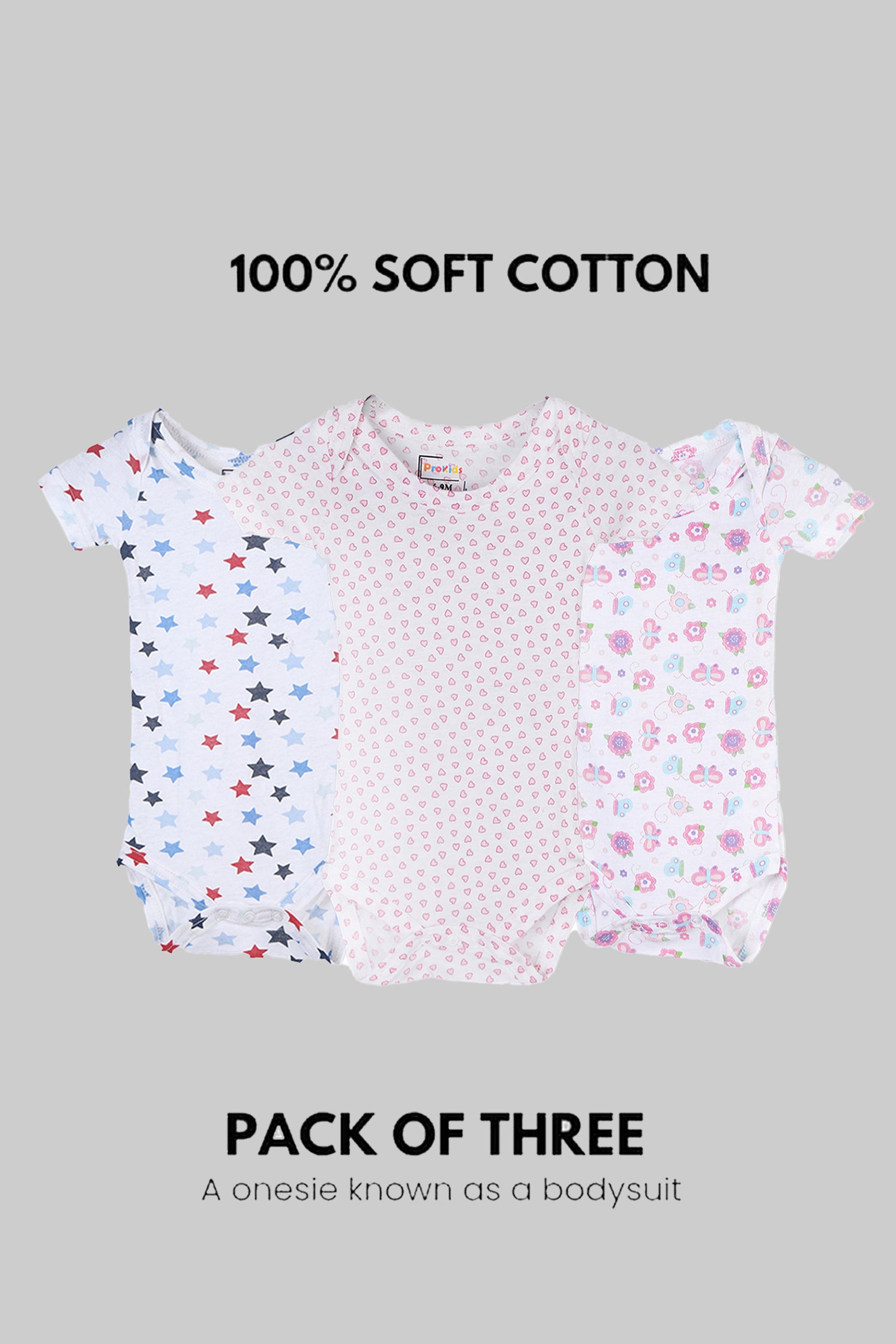 100% SOFT COTTON UNISEX ONESIE (PACK OF 3)